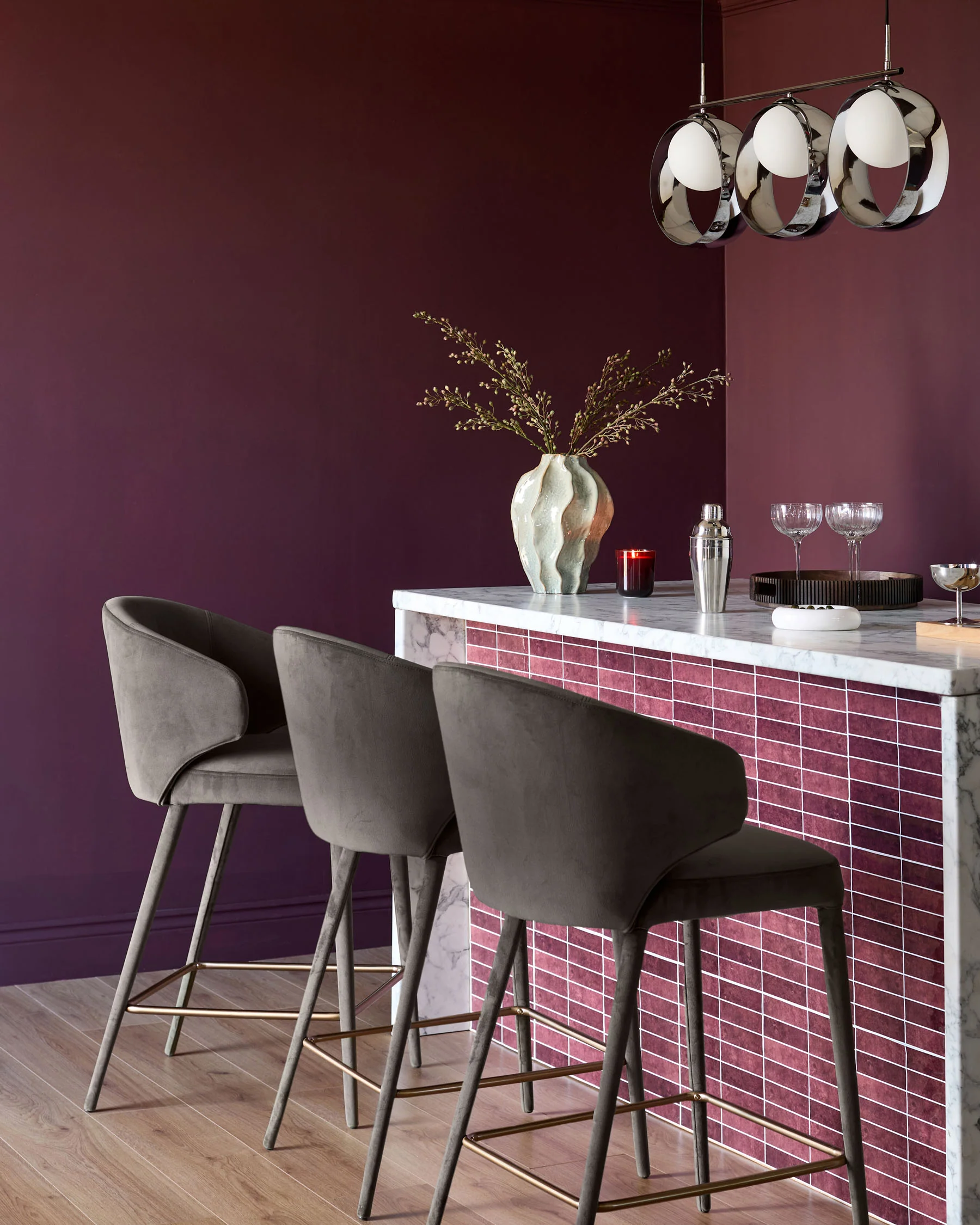 Ethan dark chocolate velvet brushed bronze bar stool - Image 2