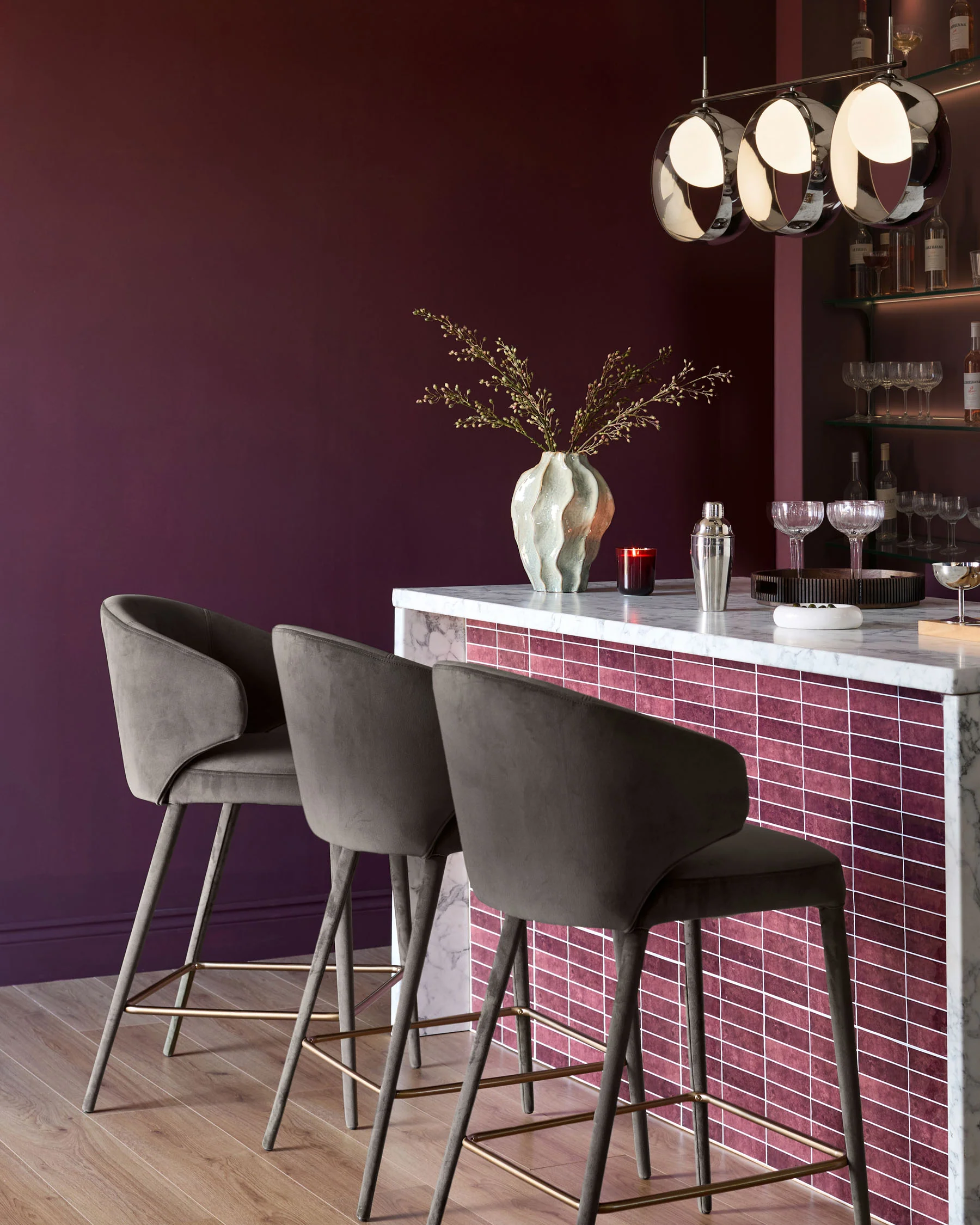 Ethan dark chocolate velvet brushed bronze bar stool - Image 7