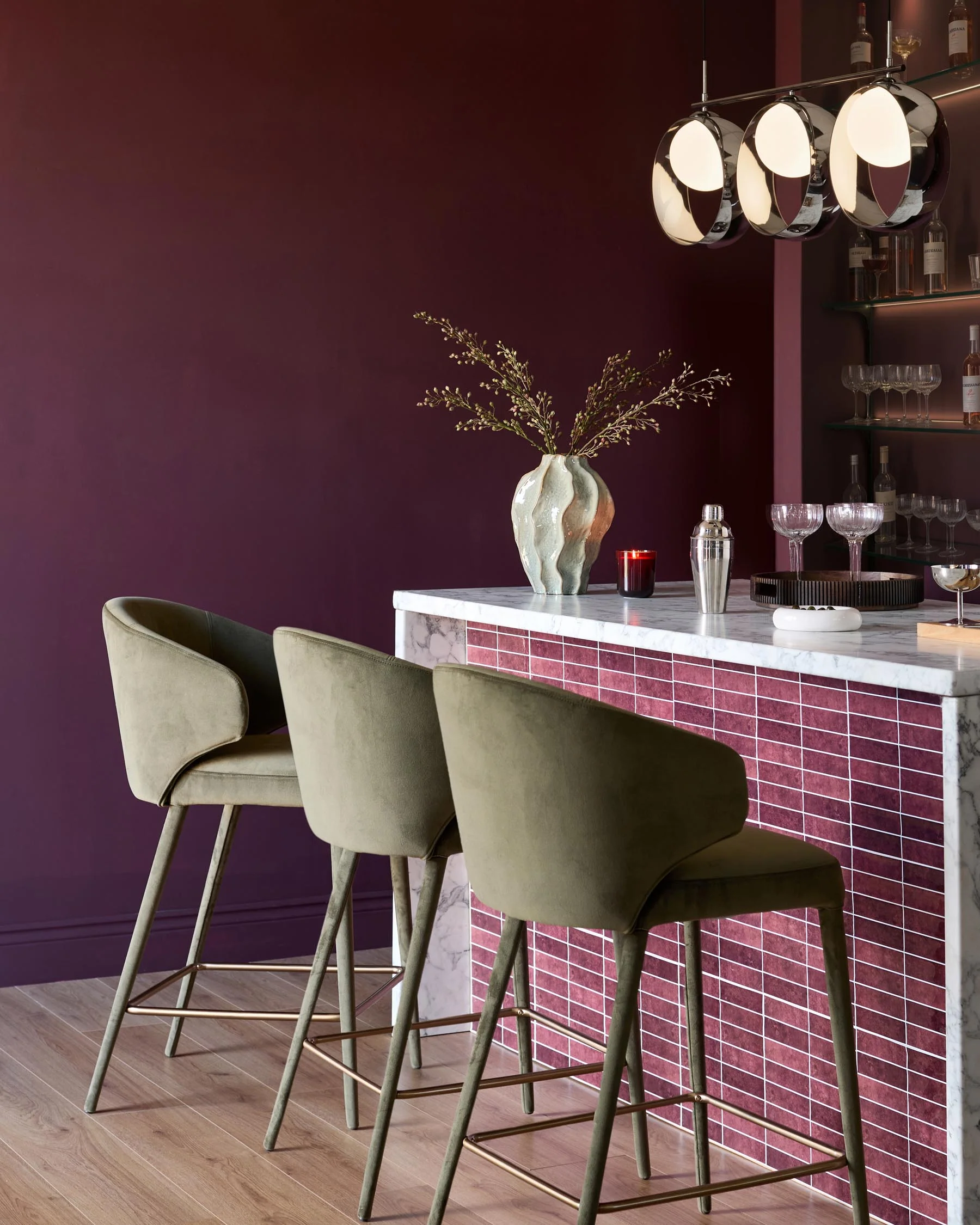 Ethan olive green velvet brushed bronze bar stool - Image 2