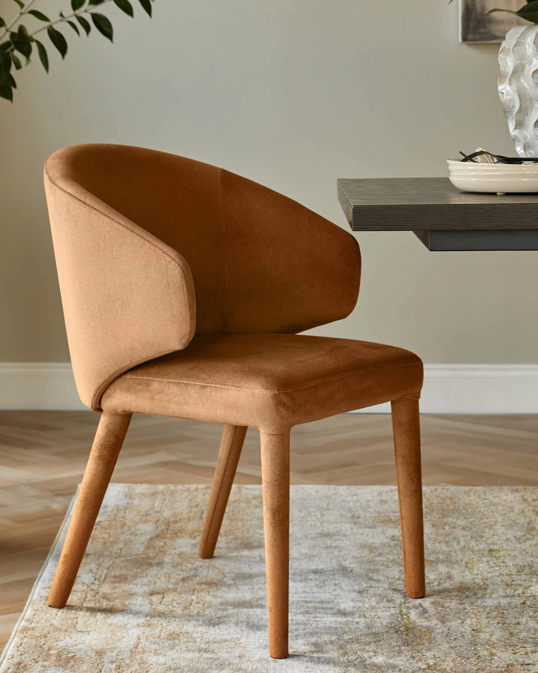 Ethan caramel plush fabric dining chair