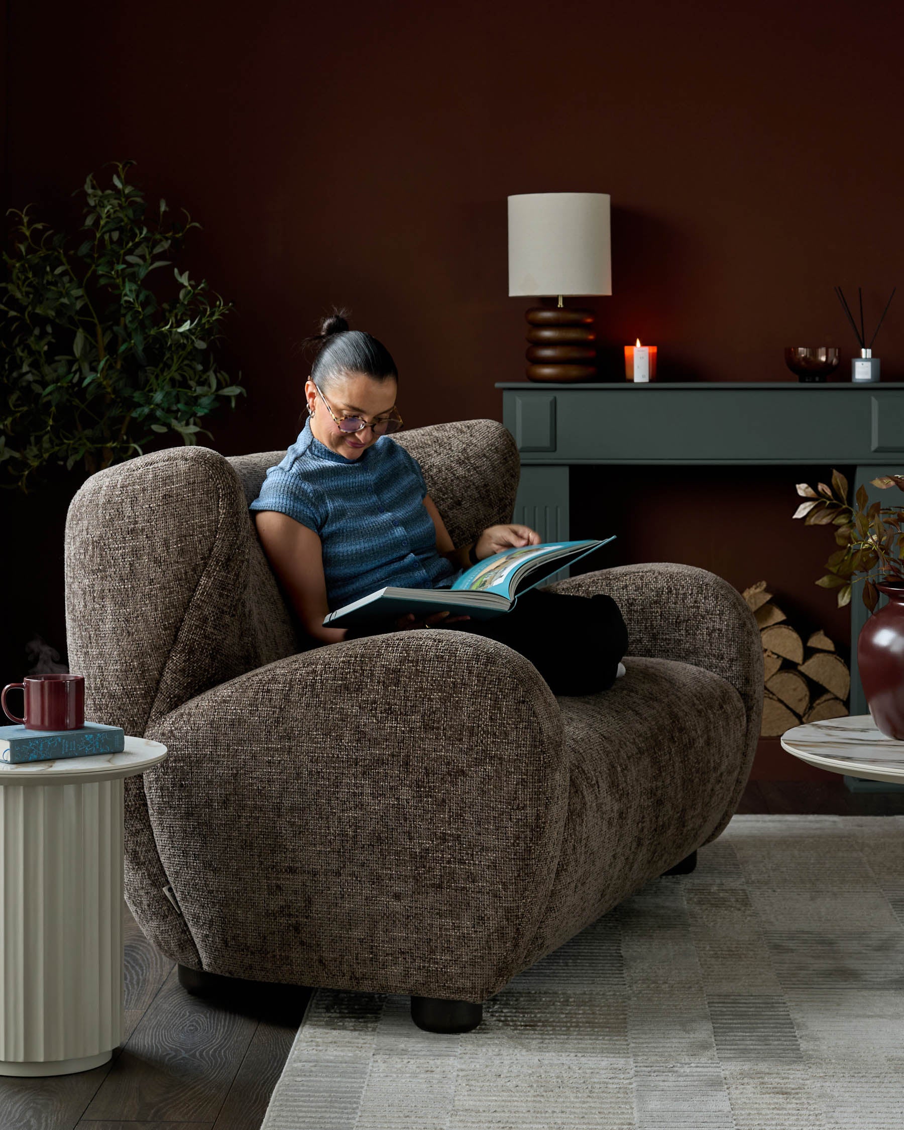 Evelyn mocha fabric 2 seater sofa - Image 3