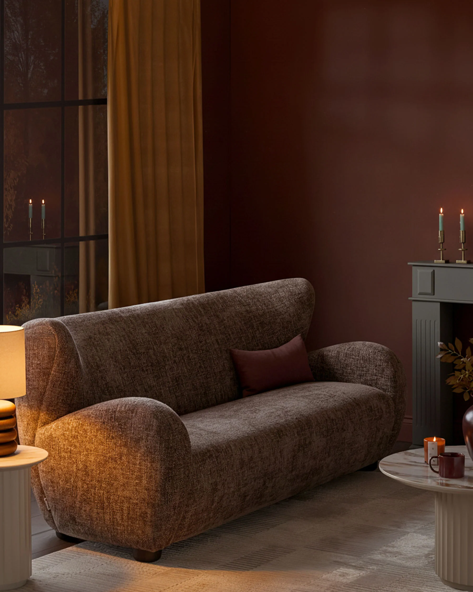 Evelyn mocha fabric 3 seater sofa - Image 2