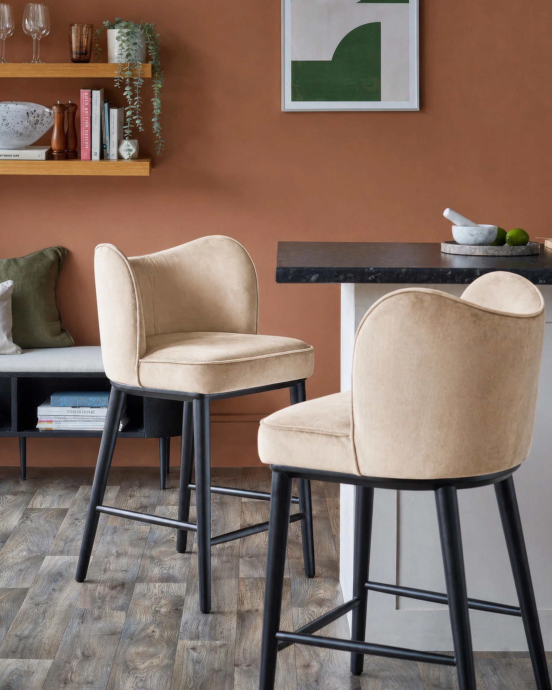 Evelyn champagne velvet bar stool - Image 2