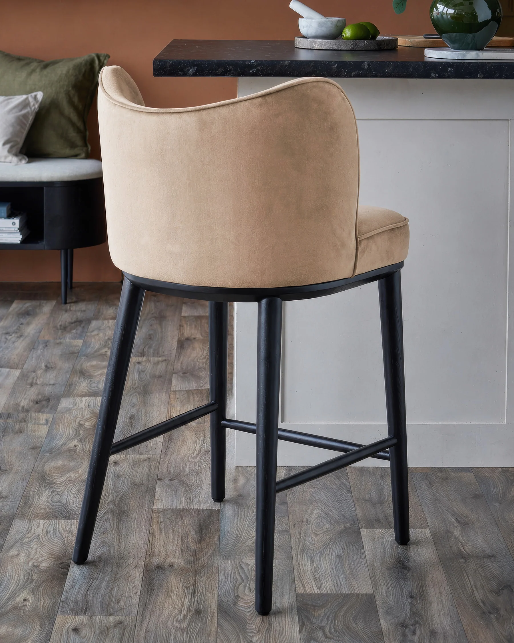 Evelyn champagne velvet bar stool - Image 3