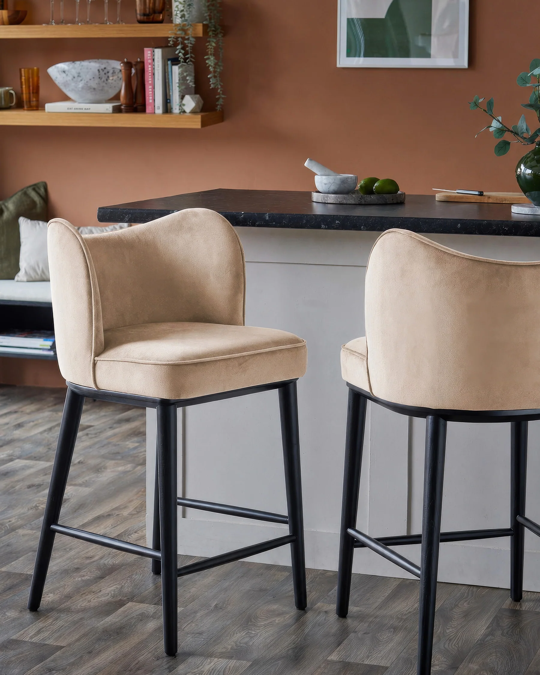 Evelyn champagne velvet bar stool - Image 4