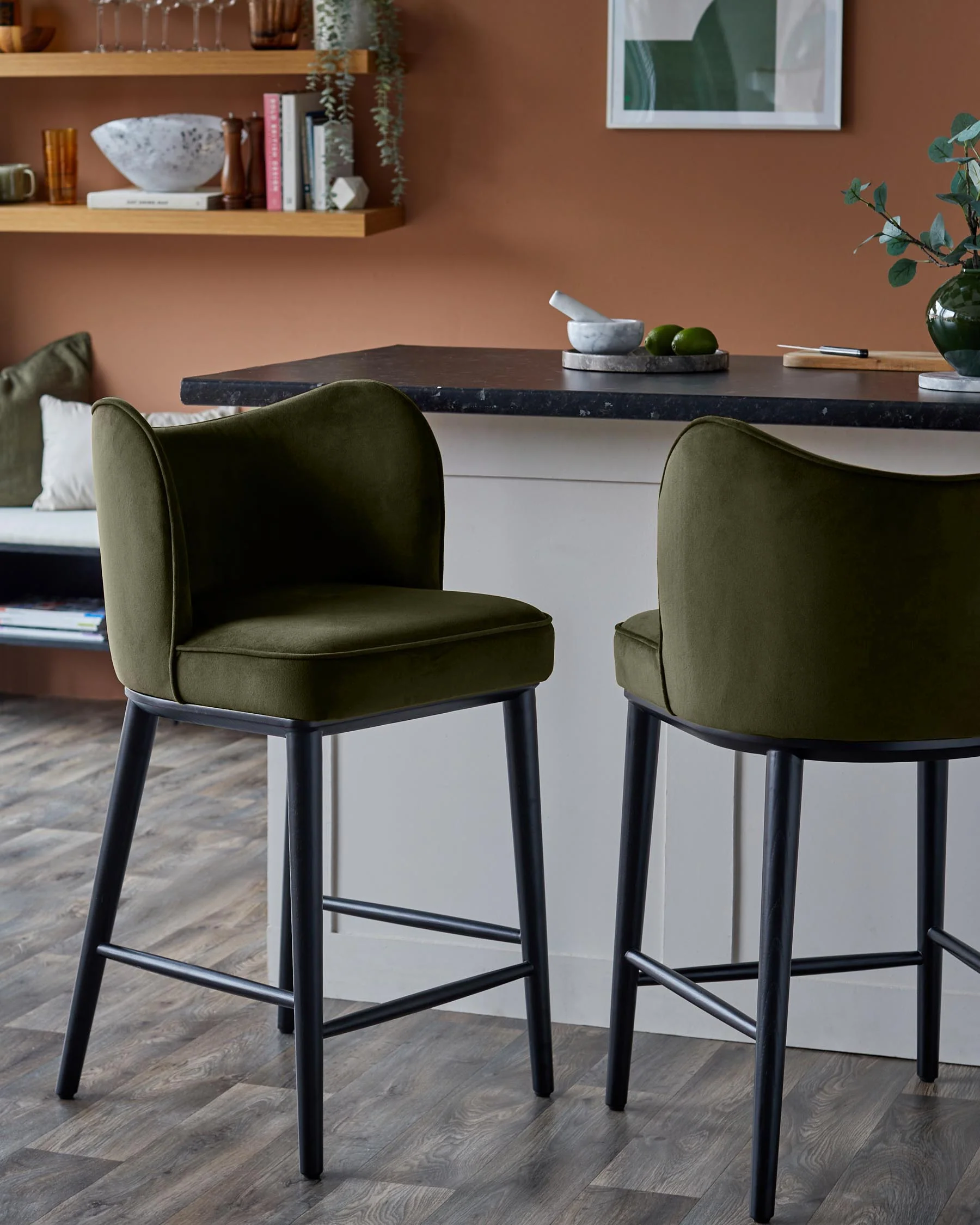 Evelyn olive green velvet bar stool - Image 2