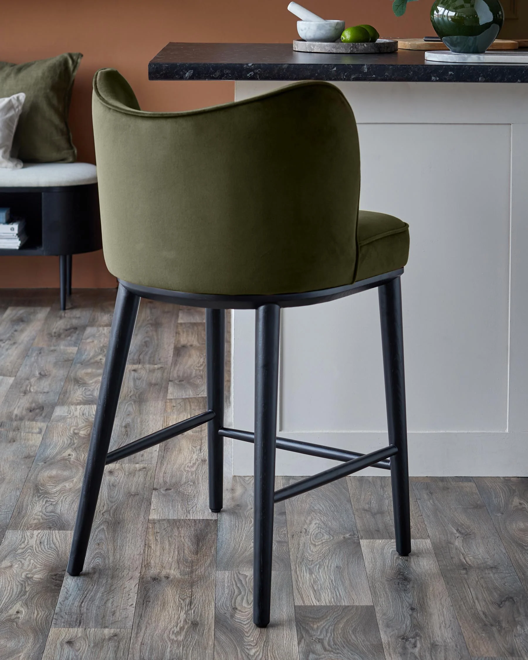 Evelyn olive green velvet bar stool - Image 3