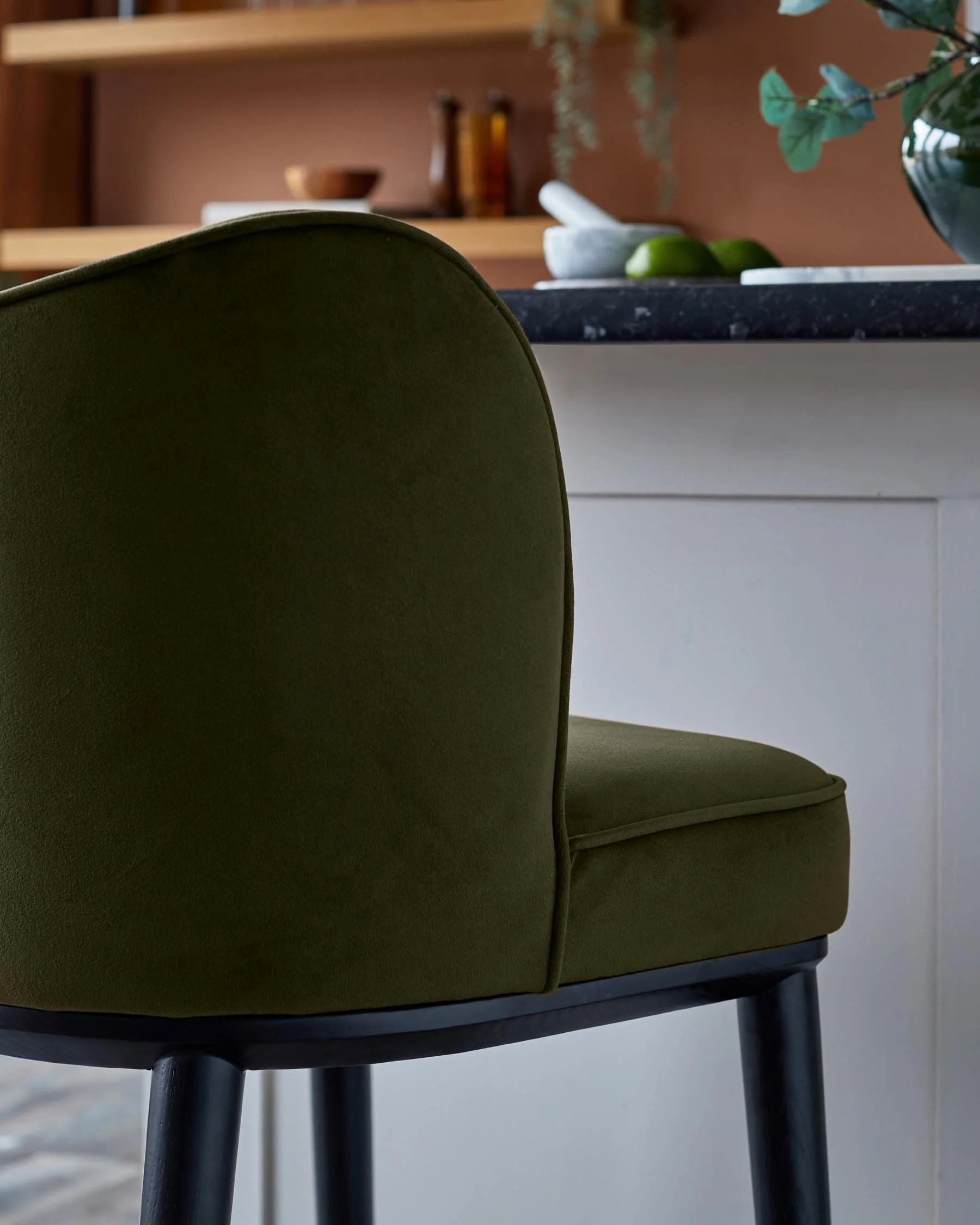 Evelyn olive green velvet bar stool - Image 7