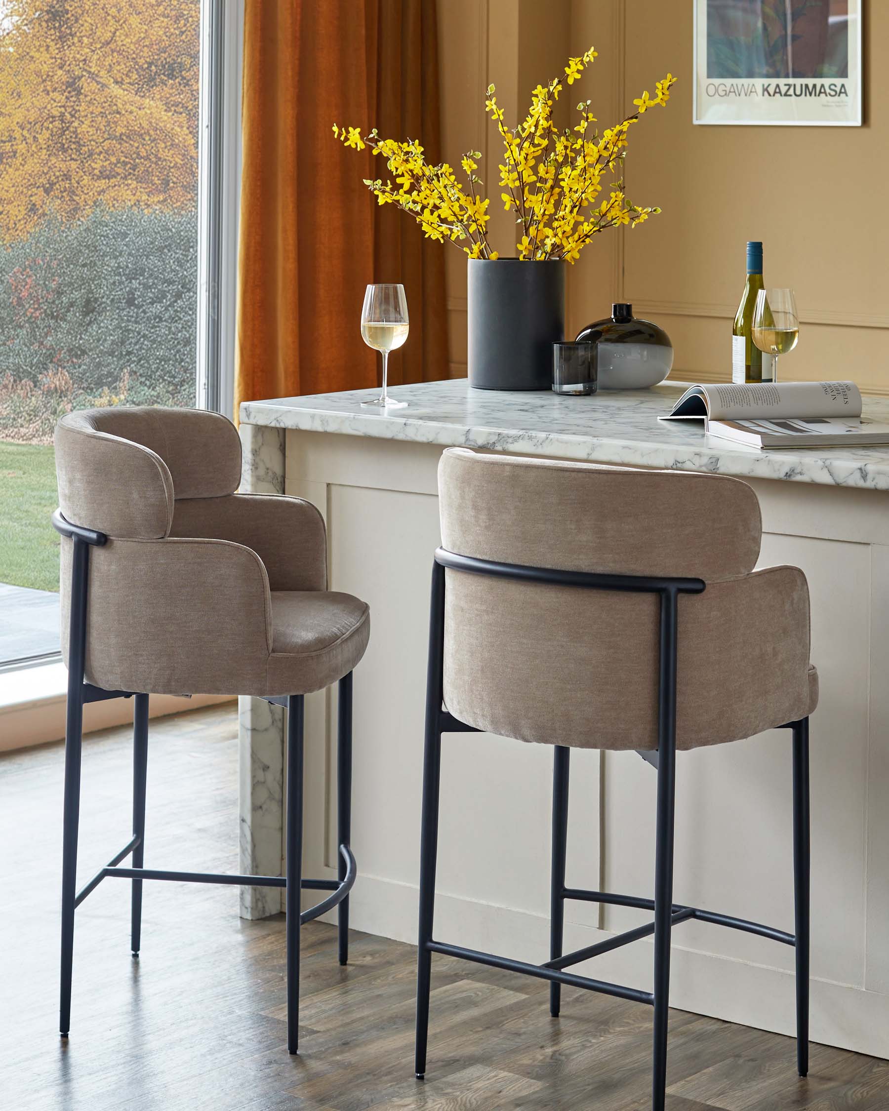 Felix champagne chenille bar stool - Image 2
