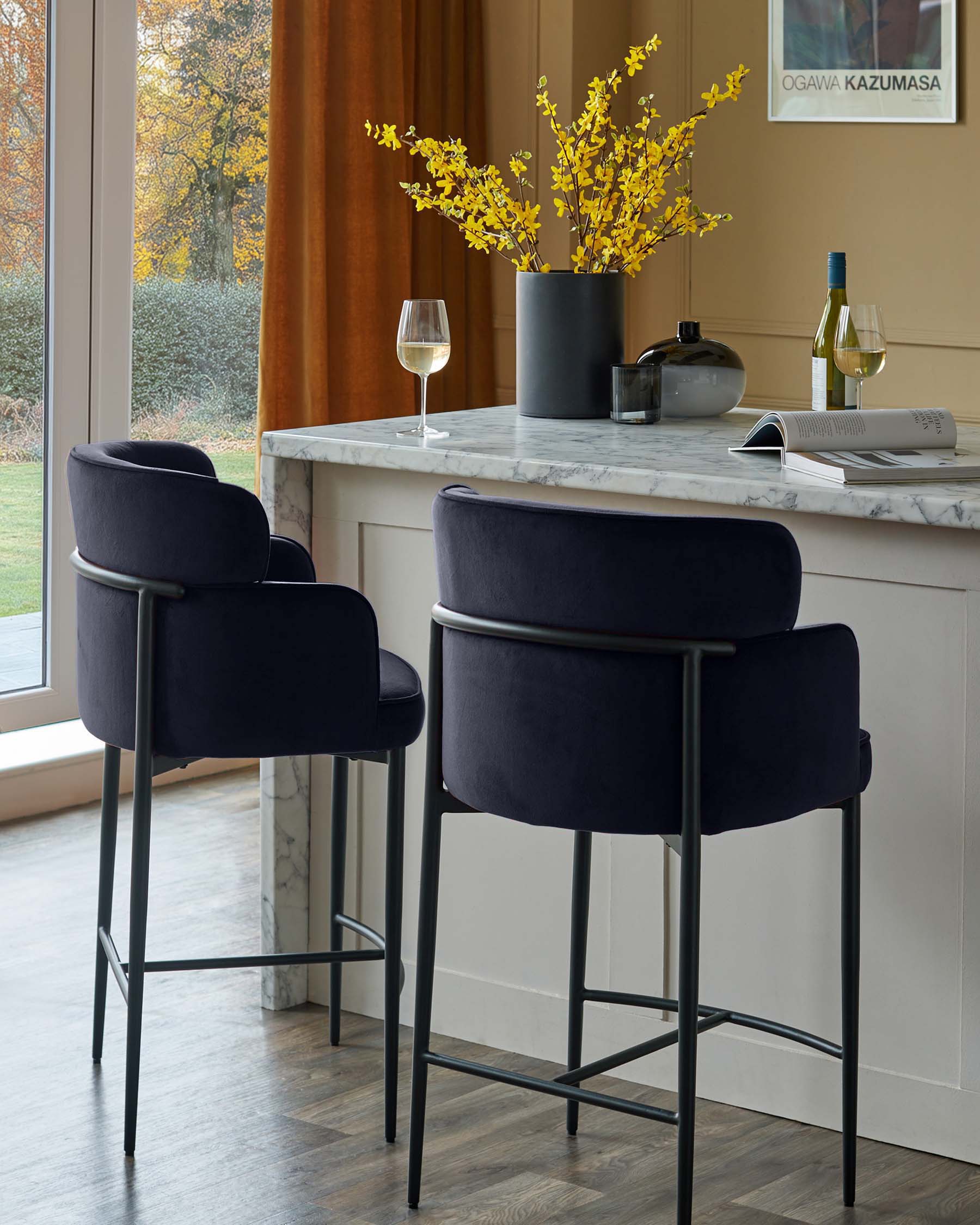 Felix dark navy velvet bar stool - Image 2