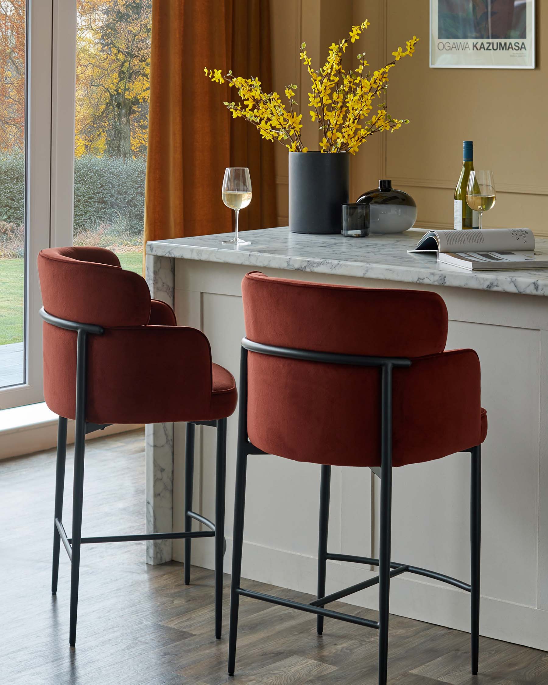 Felix toffee red velvet bar stool - Image 3