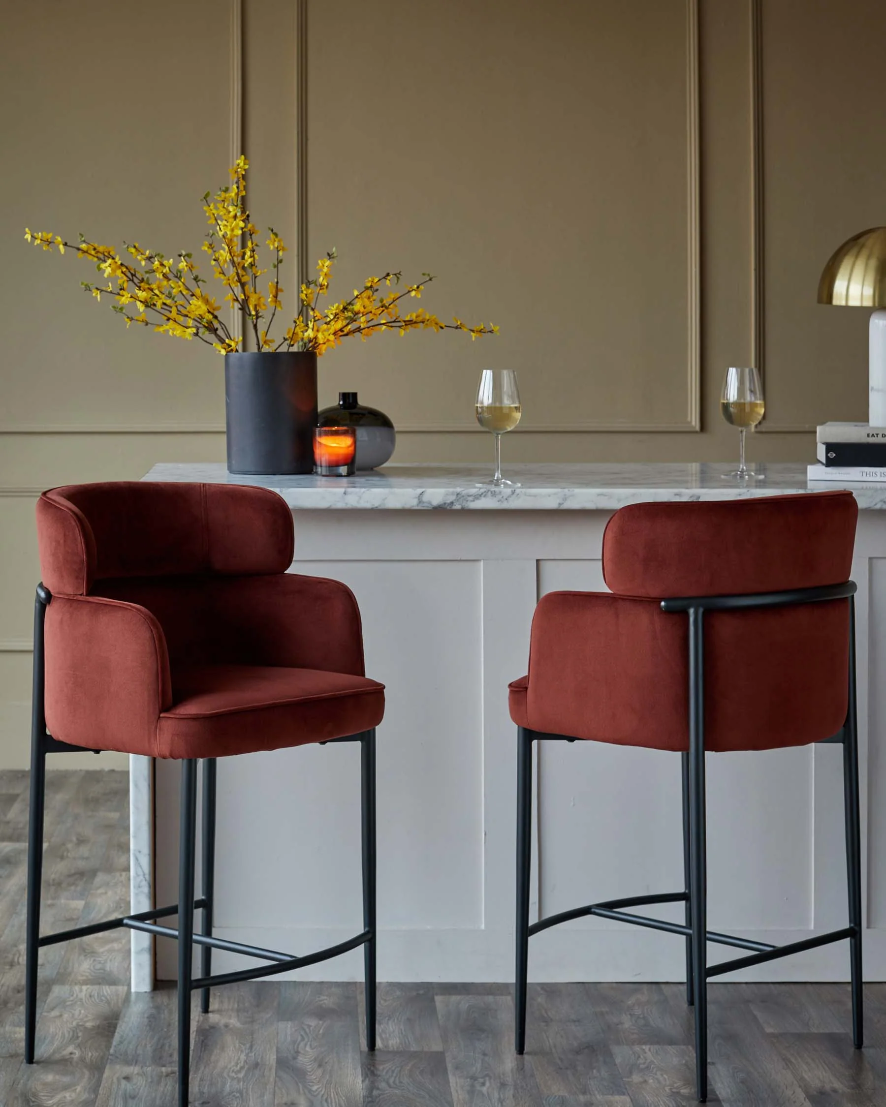 Felix toffee red velvet bar stool - Image 5