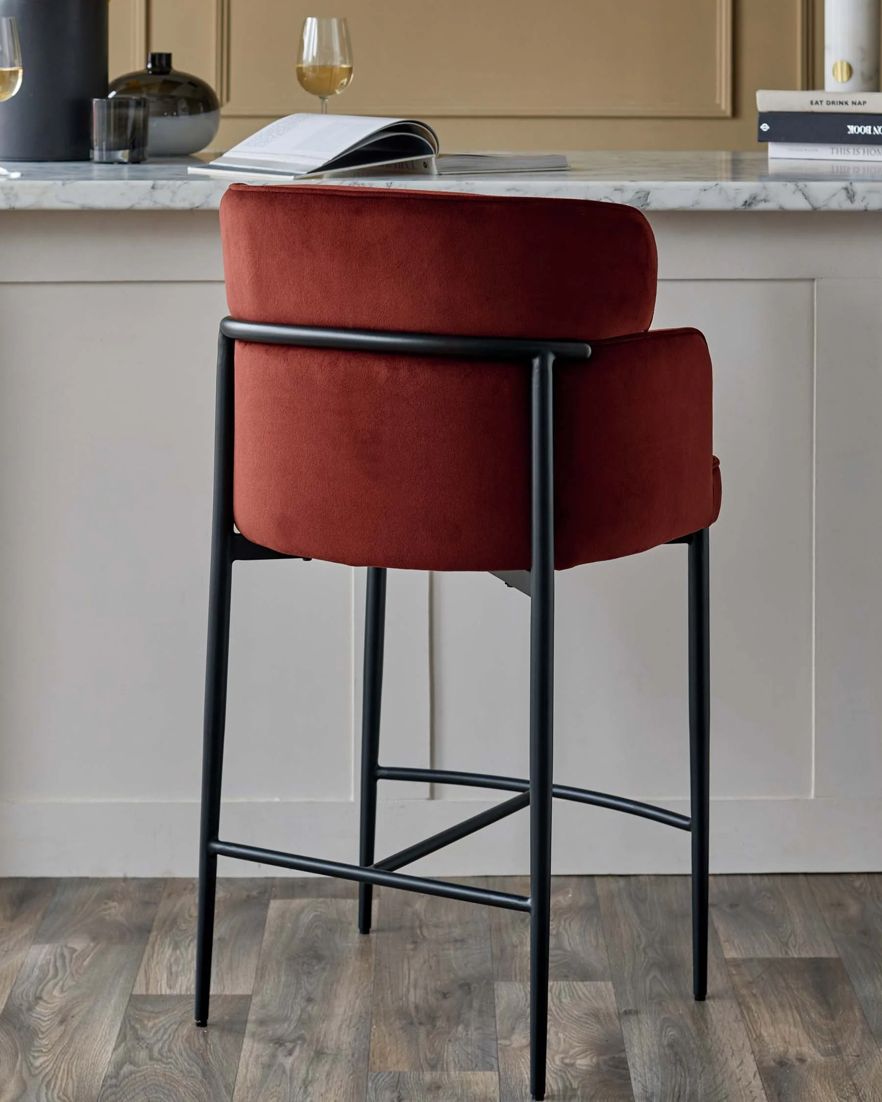 Felix toffee red velvet bar stool - Image 8