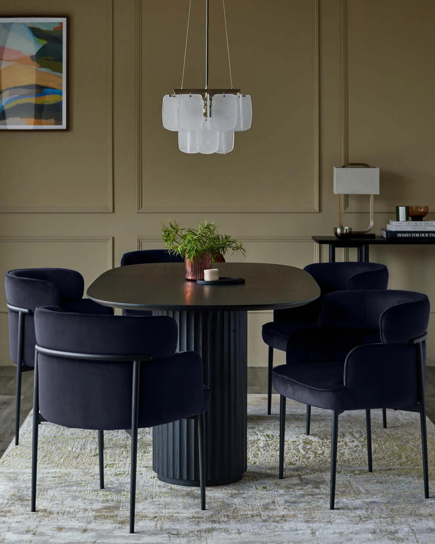 Felix dark navy velvet dining chair - Image 3