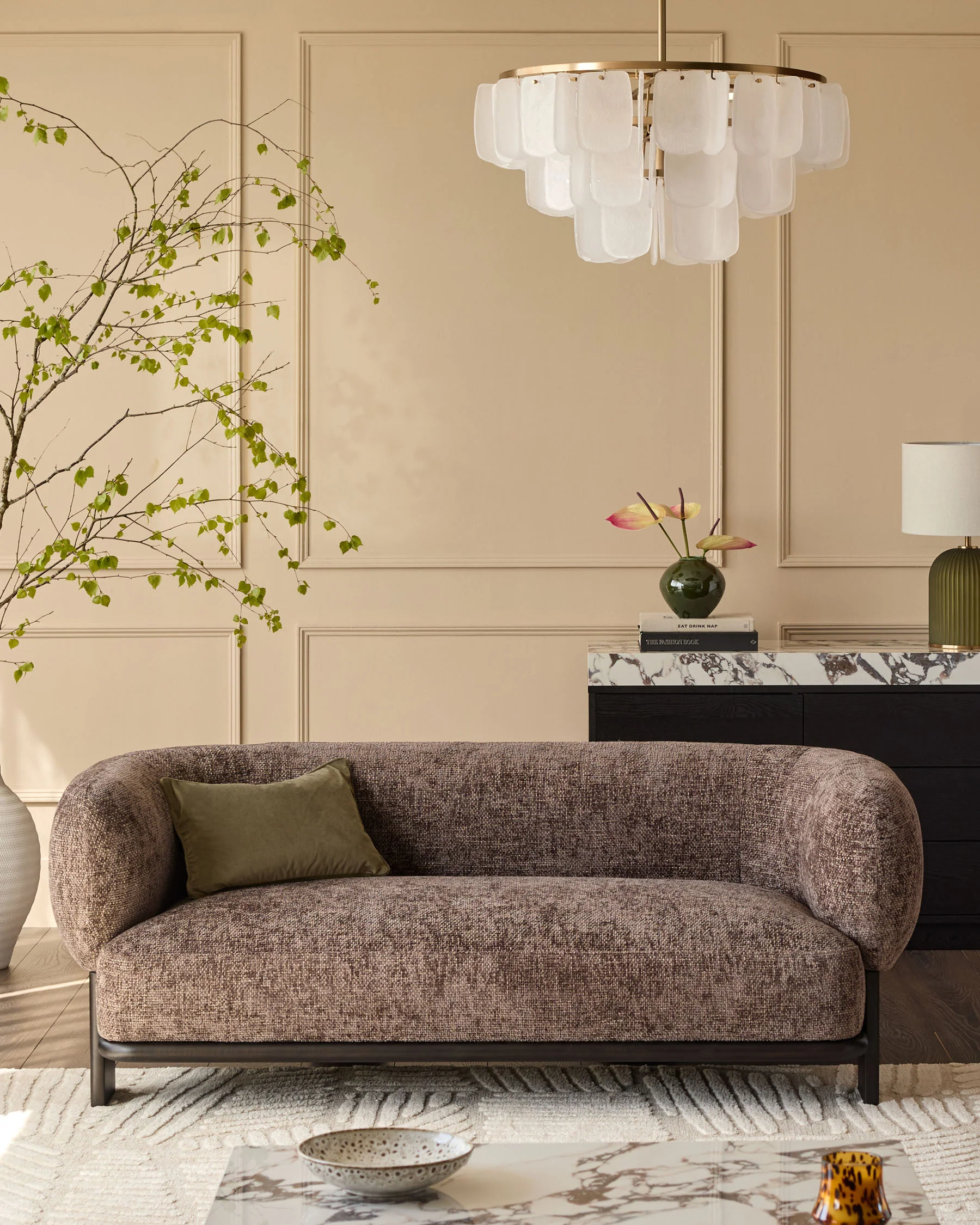 Florence mocha fabric with dark wood 2 seater sofa