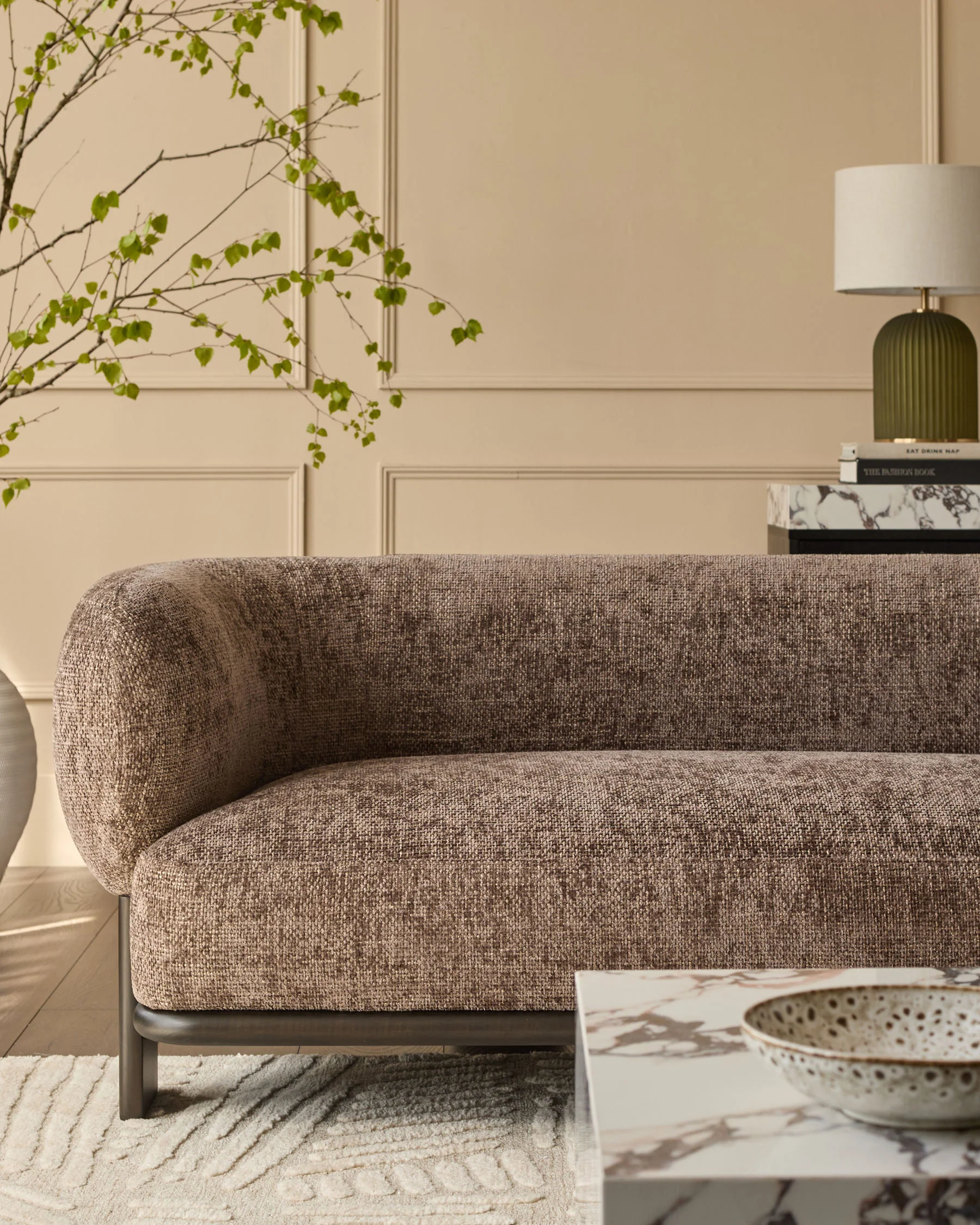 Florence mocha fabric with dark wood 2 seater sofa - Image 3