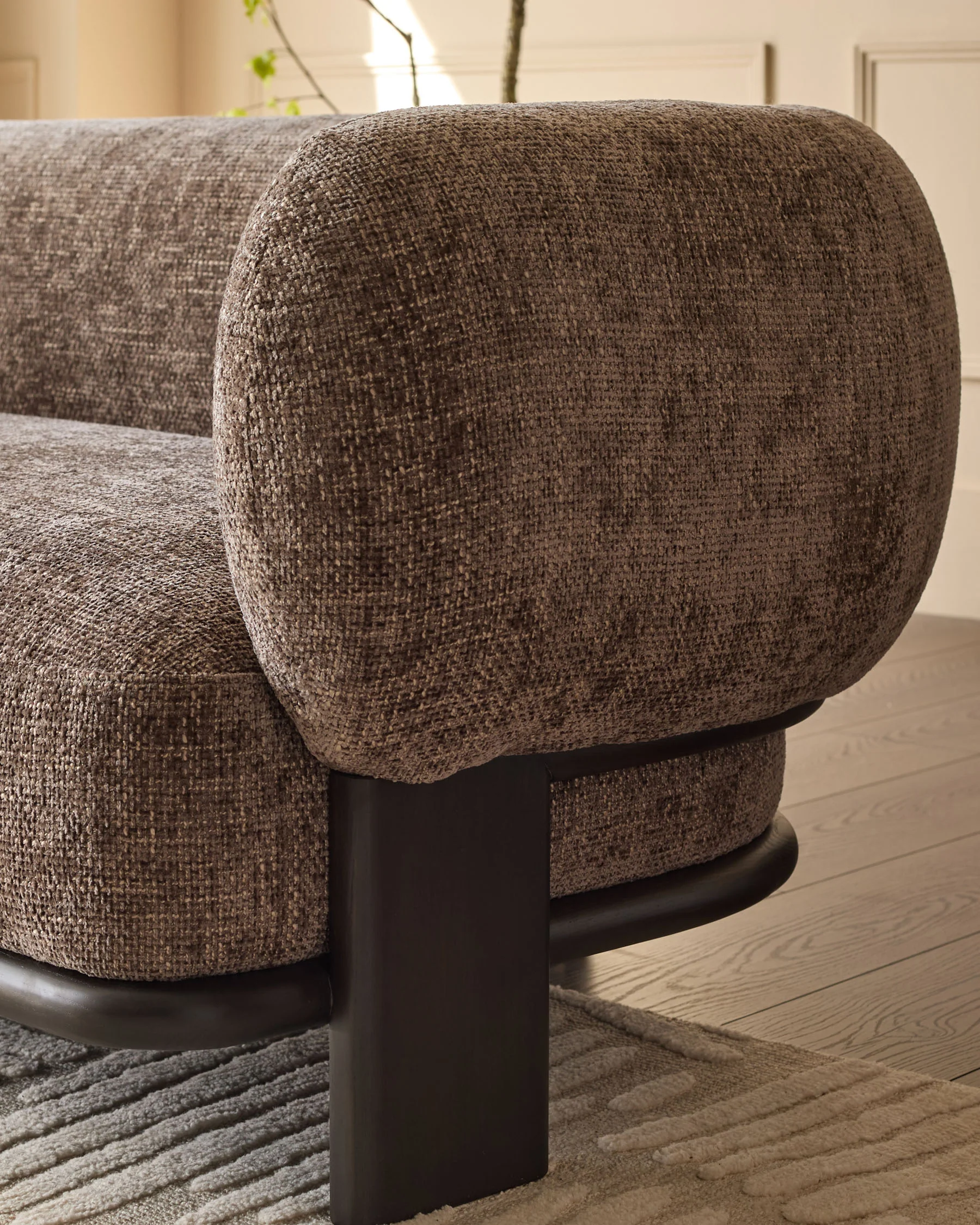 Florence mocha fabric with dark wood 2 seater sofa - Image 4
