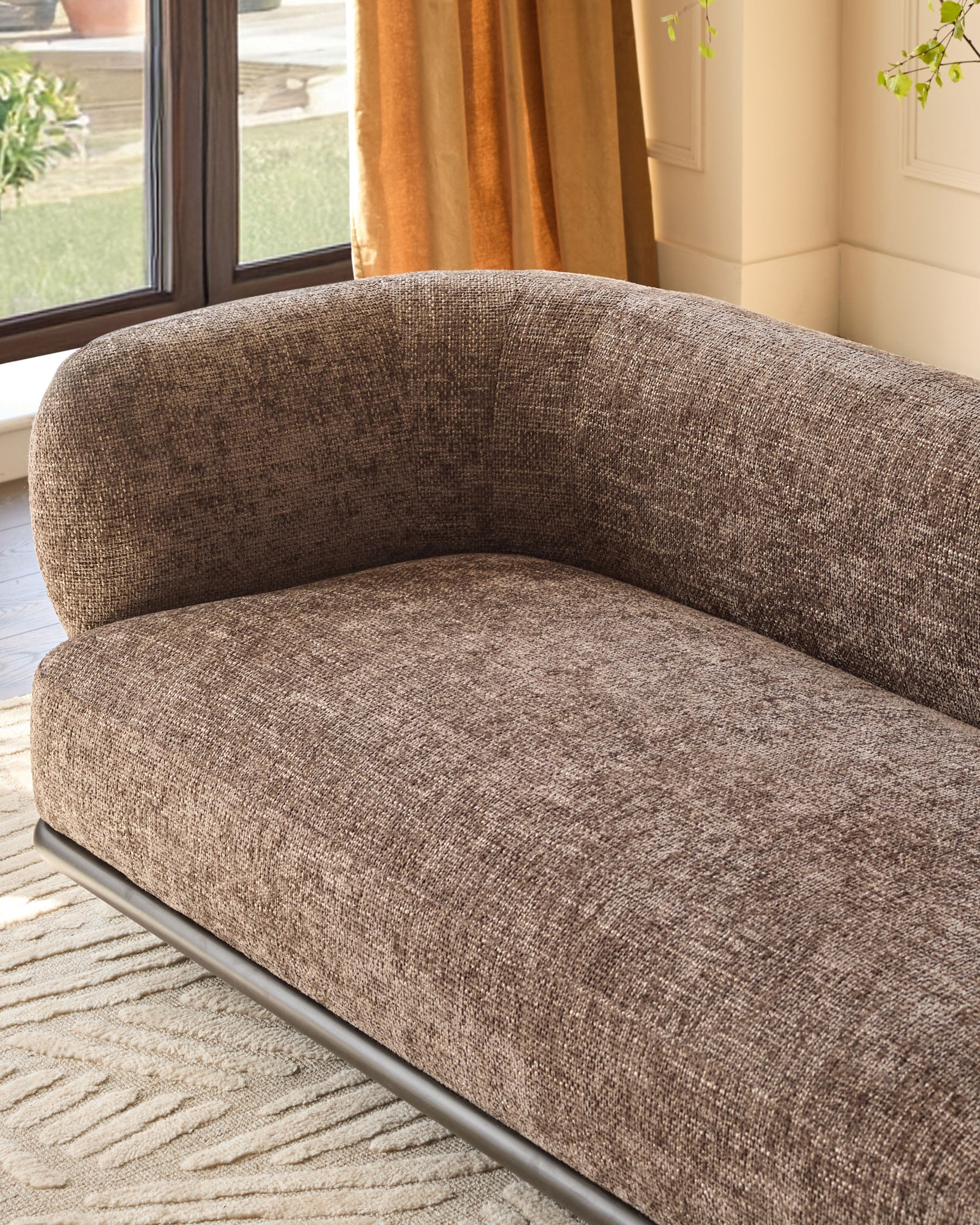 Florence mocha fabric with dark wood 2 seater sofa - Image 5