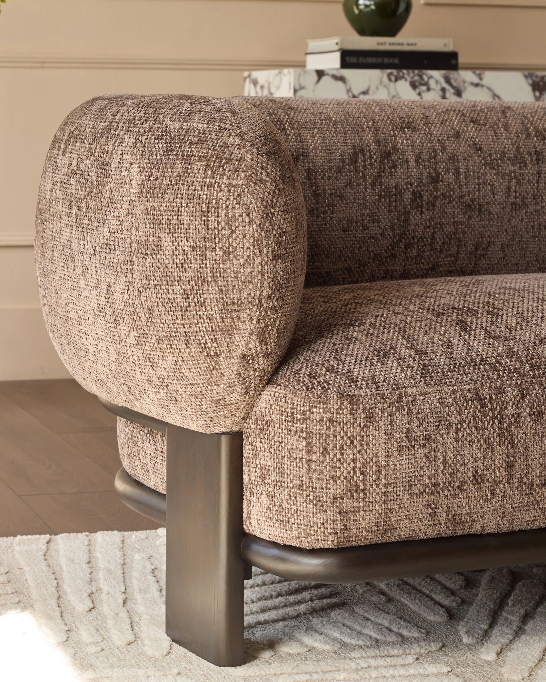 Florence mocha fabric with dark wood 2 seater sofa - Image 7