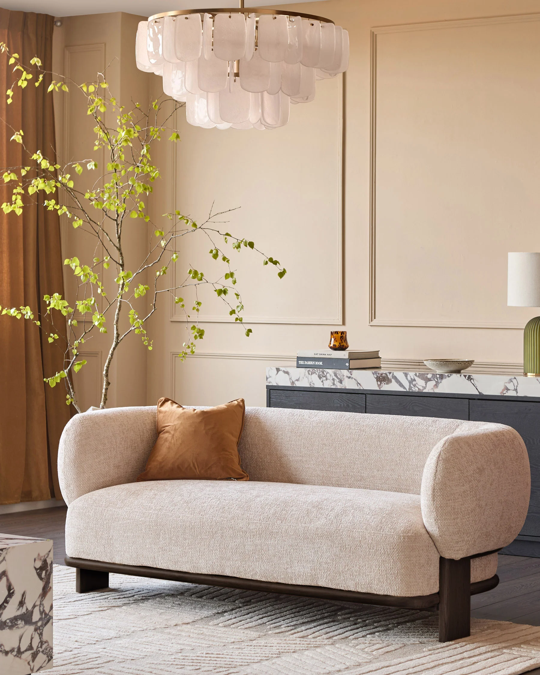 Florence natural fabric with dark wood 2 seater sofa - Image 2