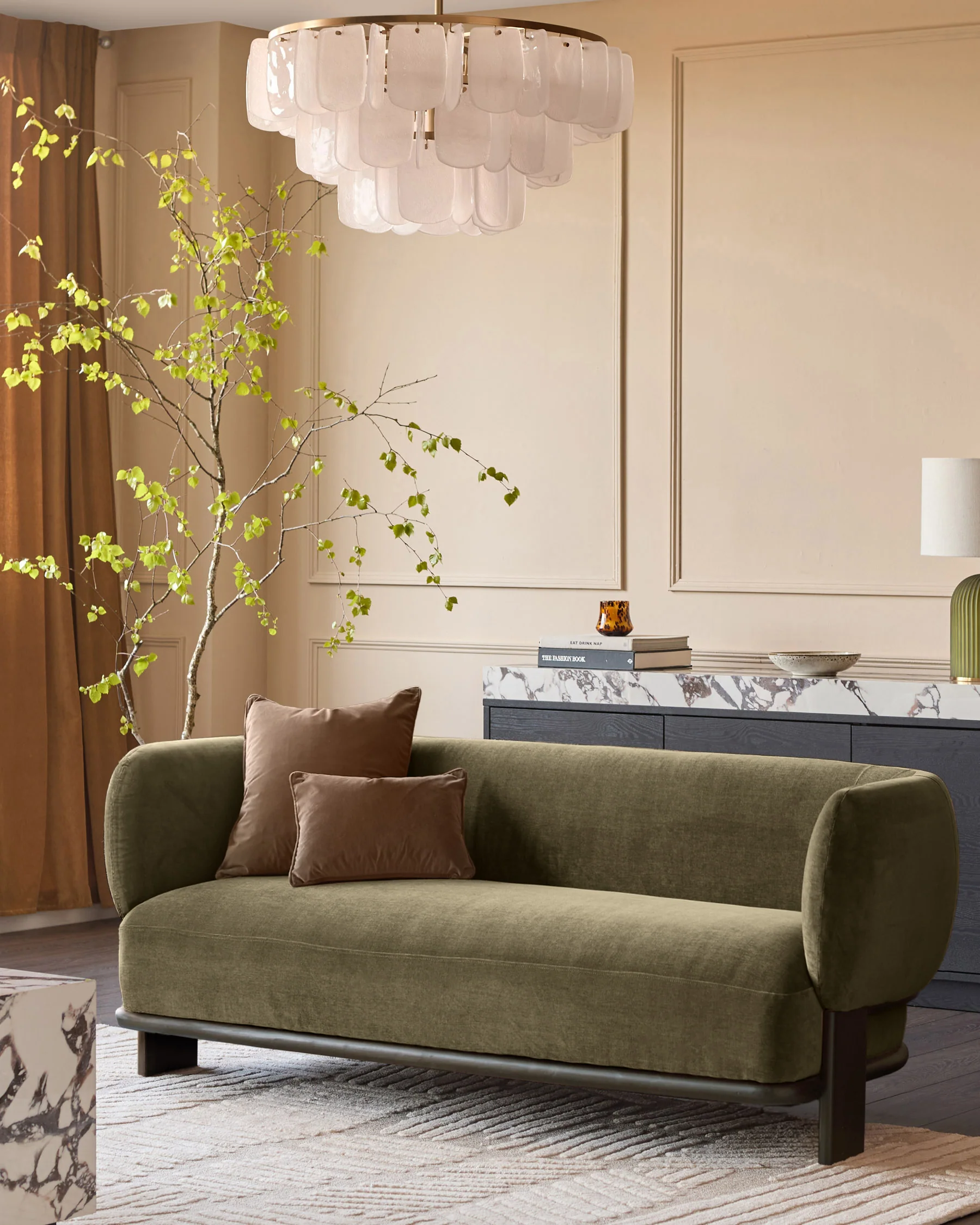 Florence olive green fabric 2 seater sofa