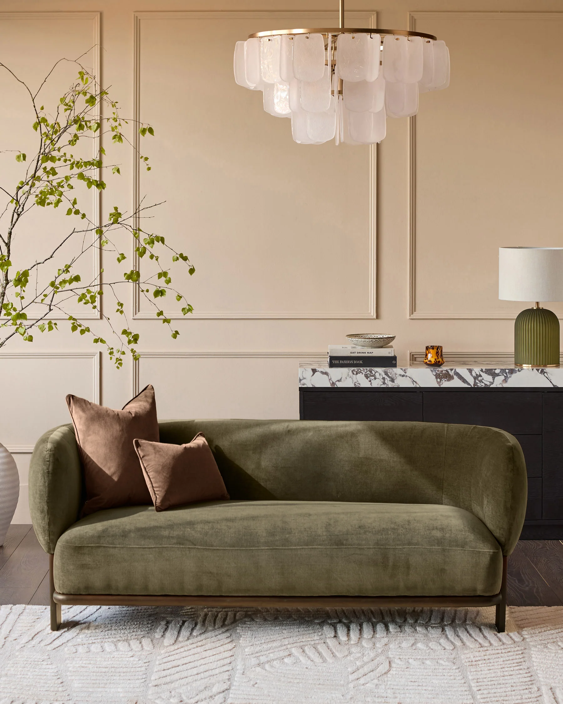 Florence olive green fabric 2 seater sofa - Image 2