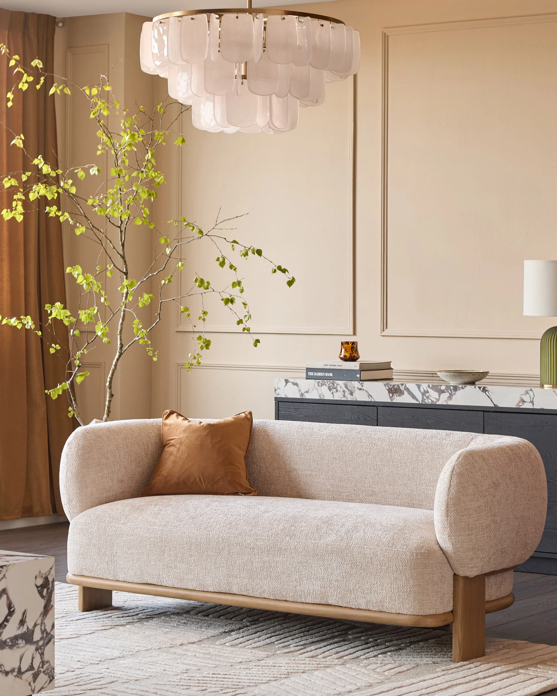 Florence natural fabric with light wood 2 seater sofa - Image 2
