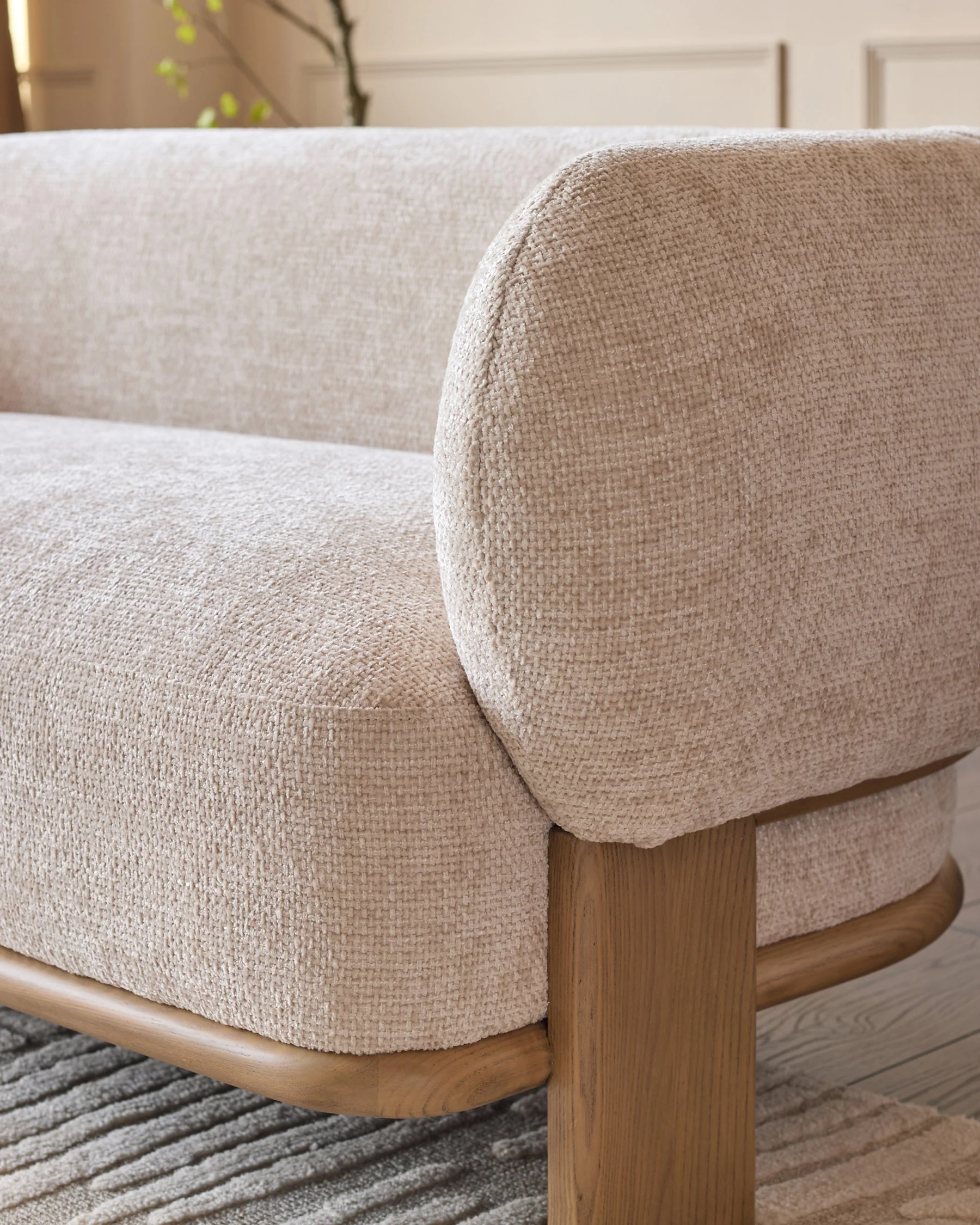 Florence natural fabric with light wood 2 seater sofa - Image 4