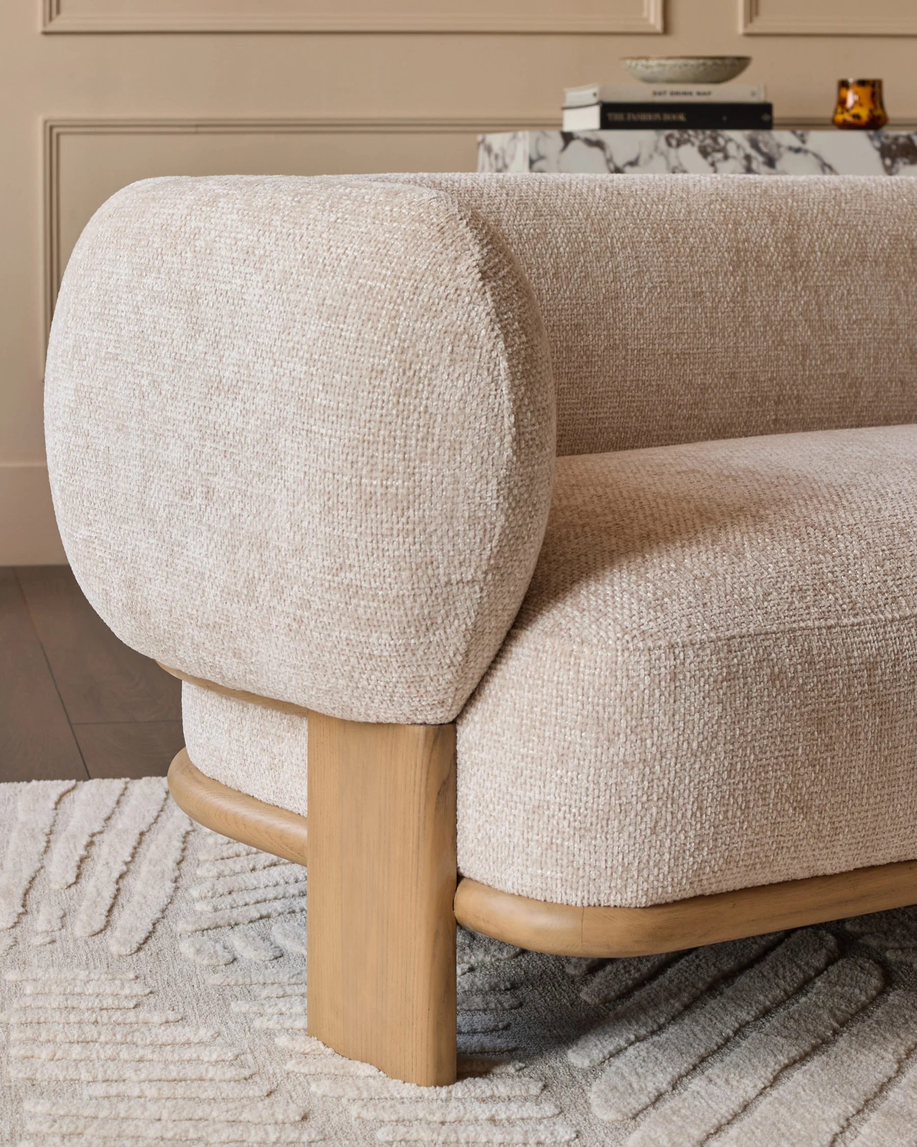 Florence natural fabric with light wood 2 seater sofa - Image 6