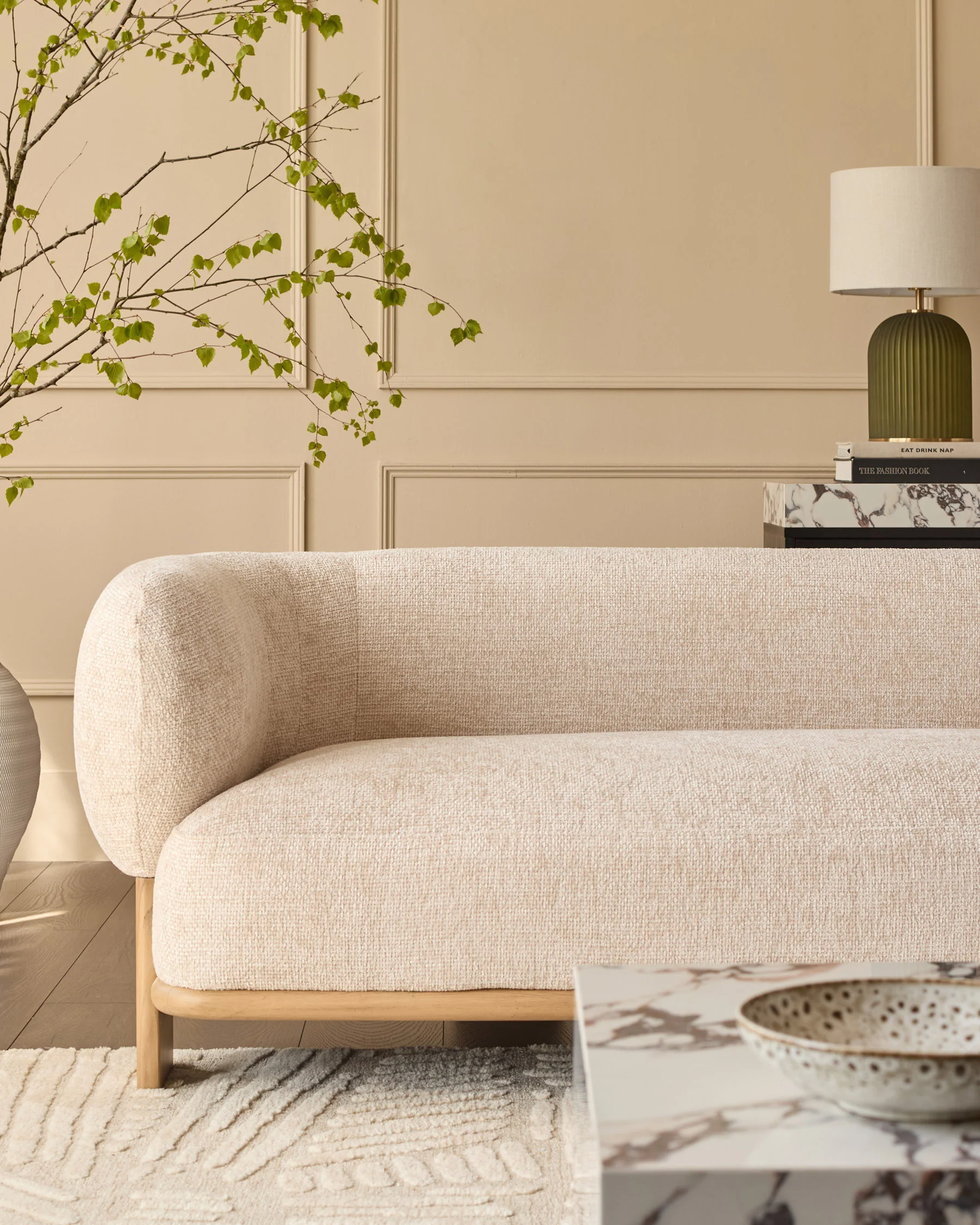 Florence natural fabric with light wood 2 seater sofa - Image 7