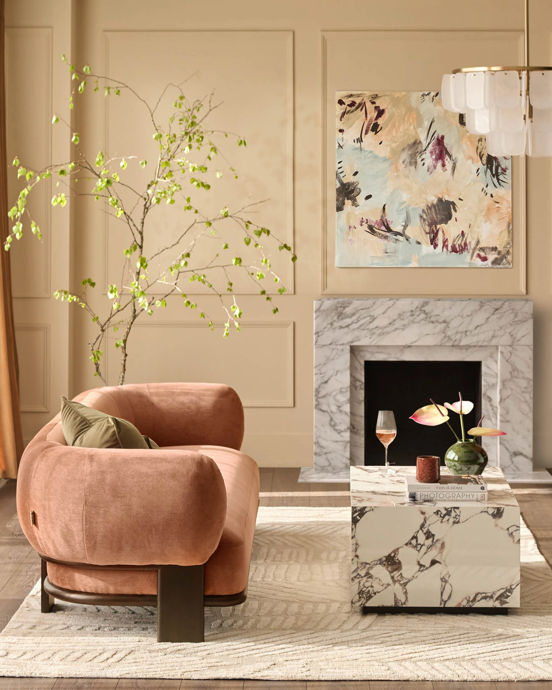 Florence apricot chenille with dark wood 3 seater sofa - Image 3