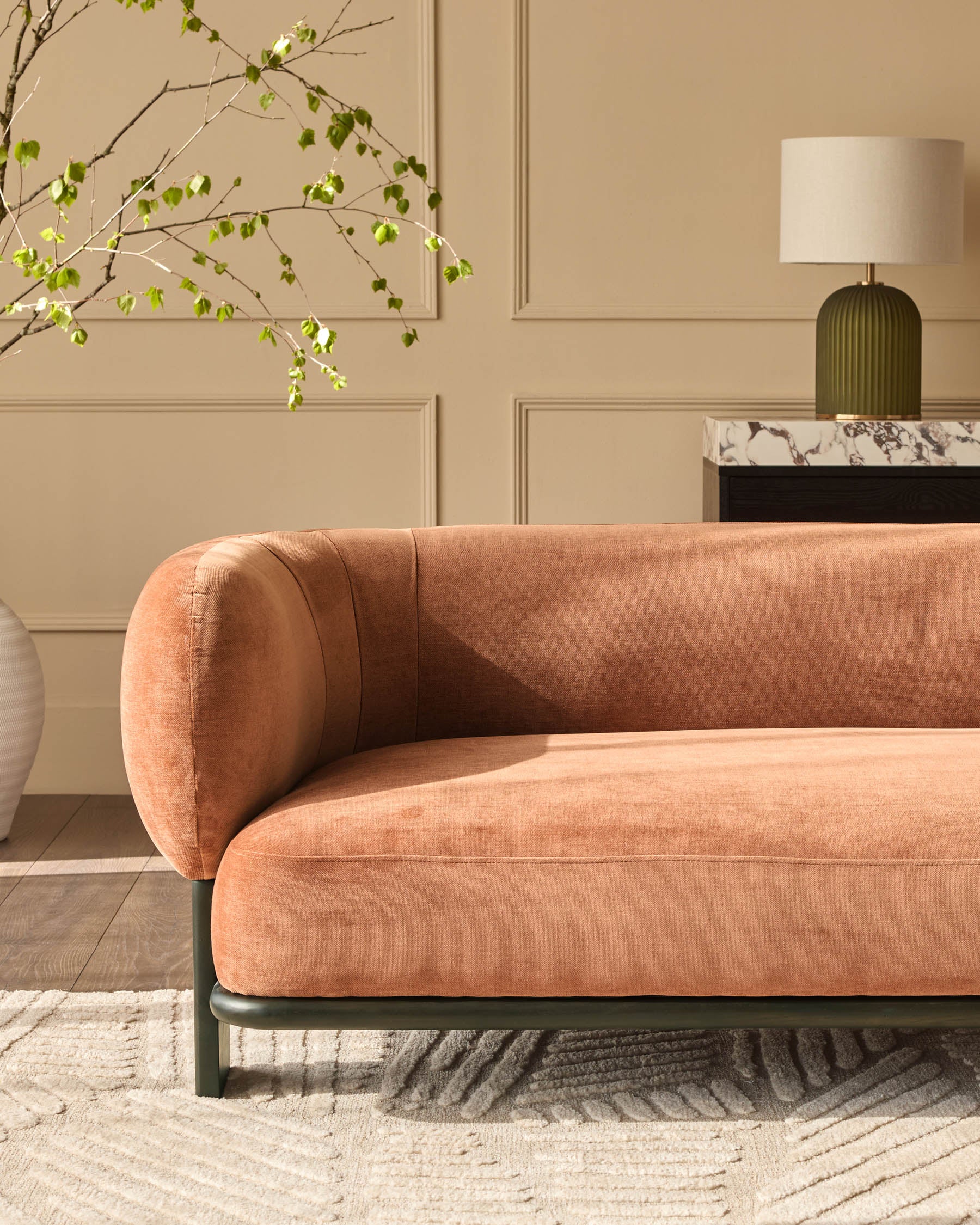 Florence apricot chenille with dark wood 3 seater sofa - Image 7