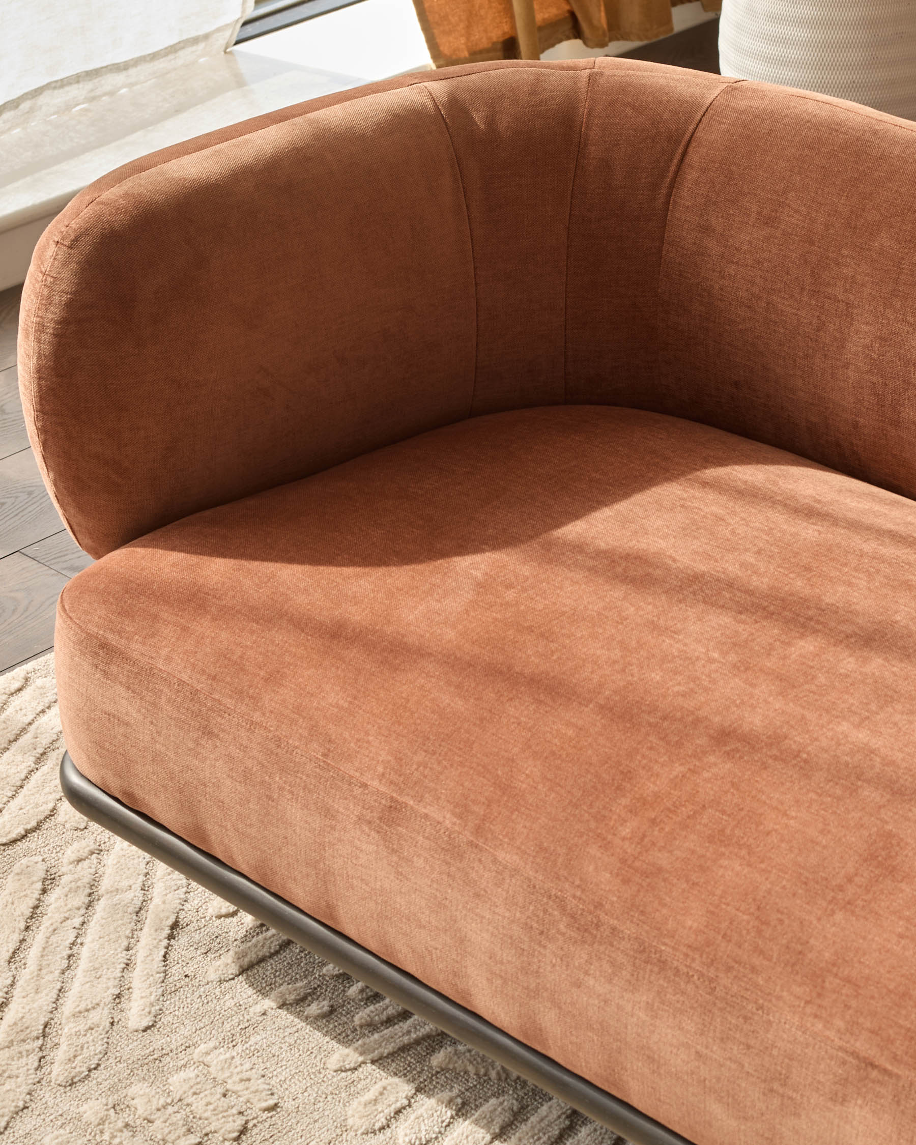 Florence apricot chenille with dark wood 3 seater sofa - Image 8