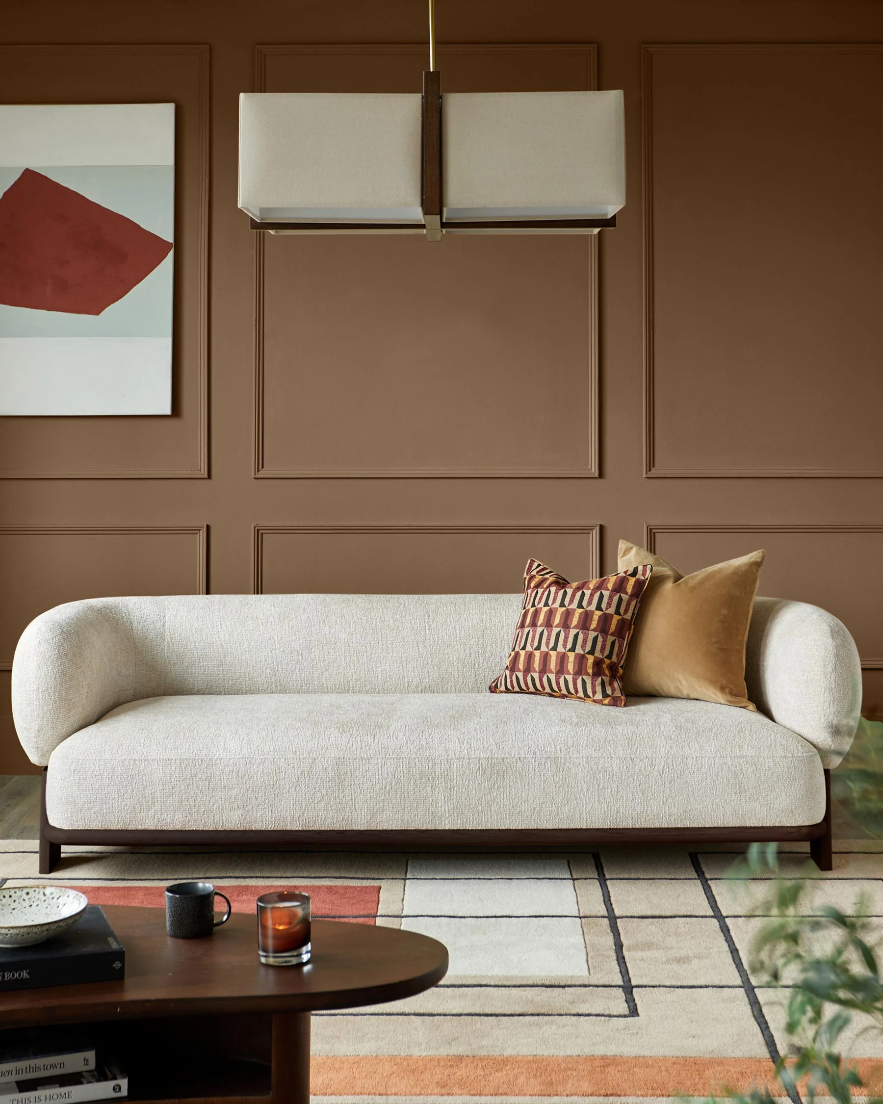 Florence natural fabric with dark wood 3 seater sofa - Image 2