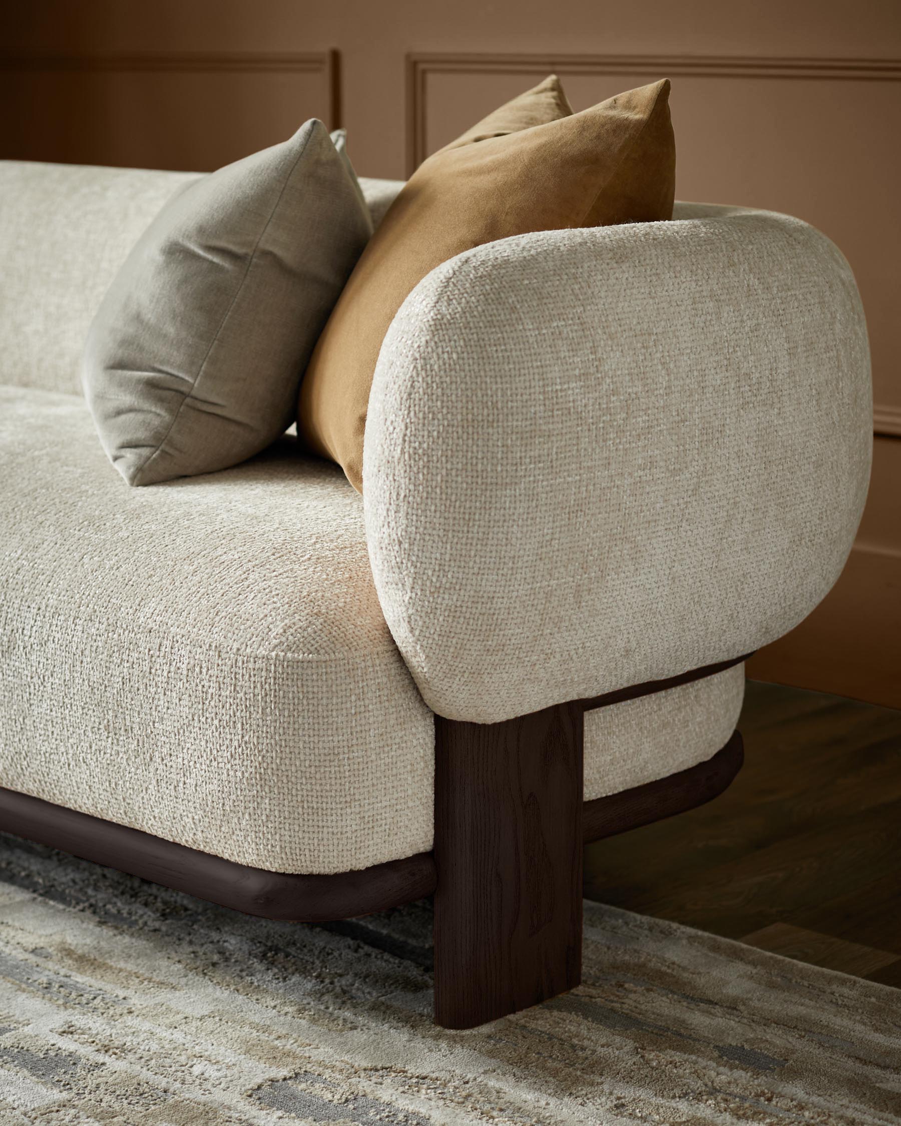 Florence natural fabric with dark wood 3 seater sofa - Image 4