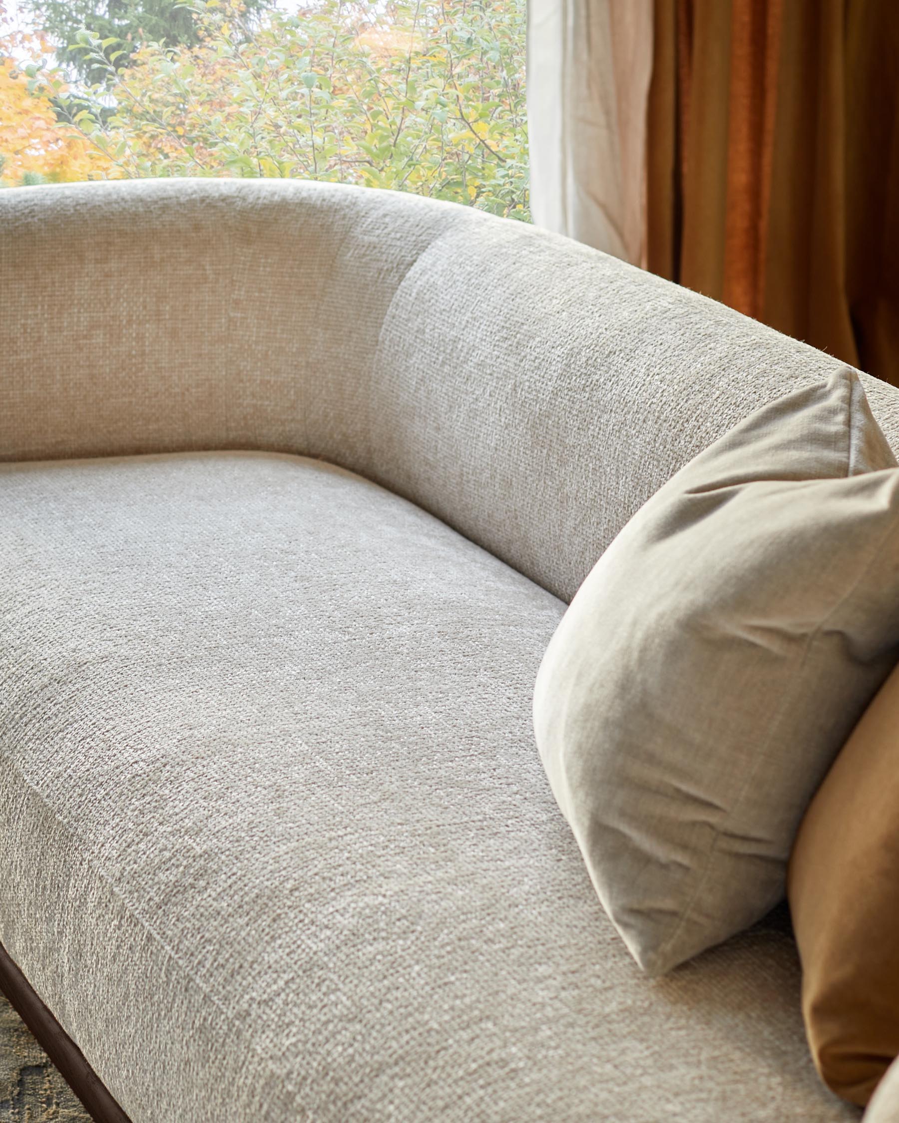 Florence natural fabric with dark wood 3 seater sofa - Image 5