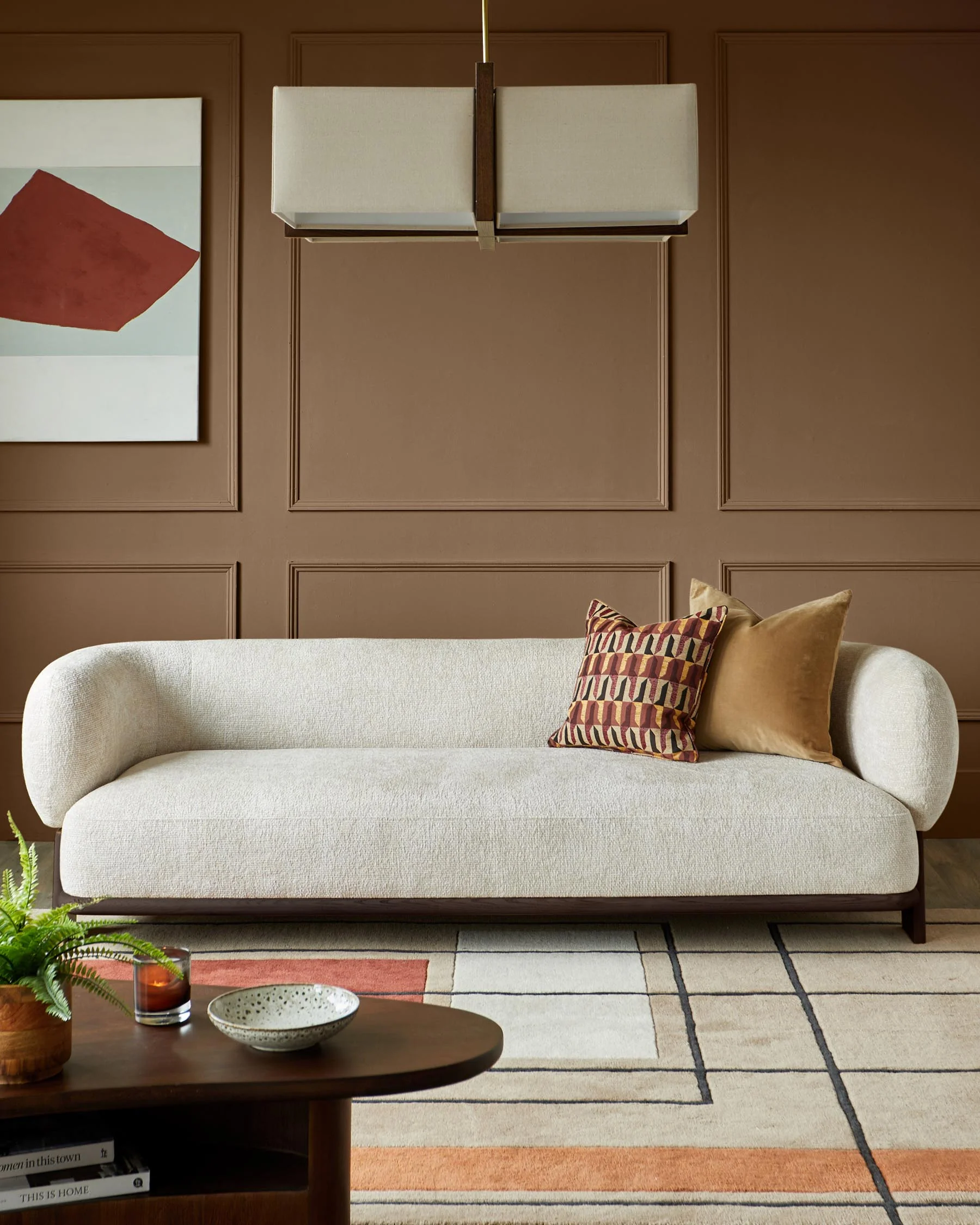 Florence natural fabric with dark wood 3 seater sofa - Image 6