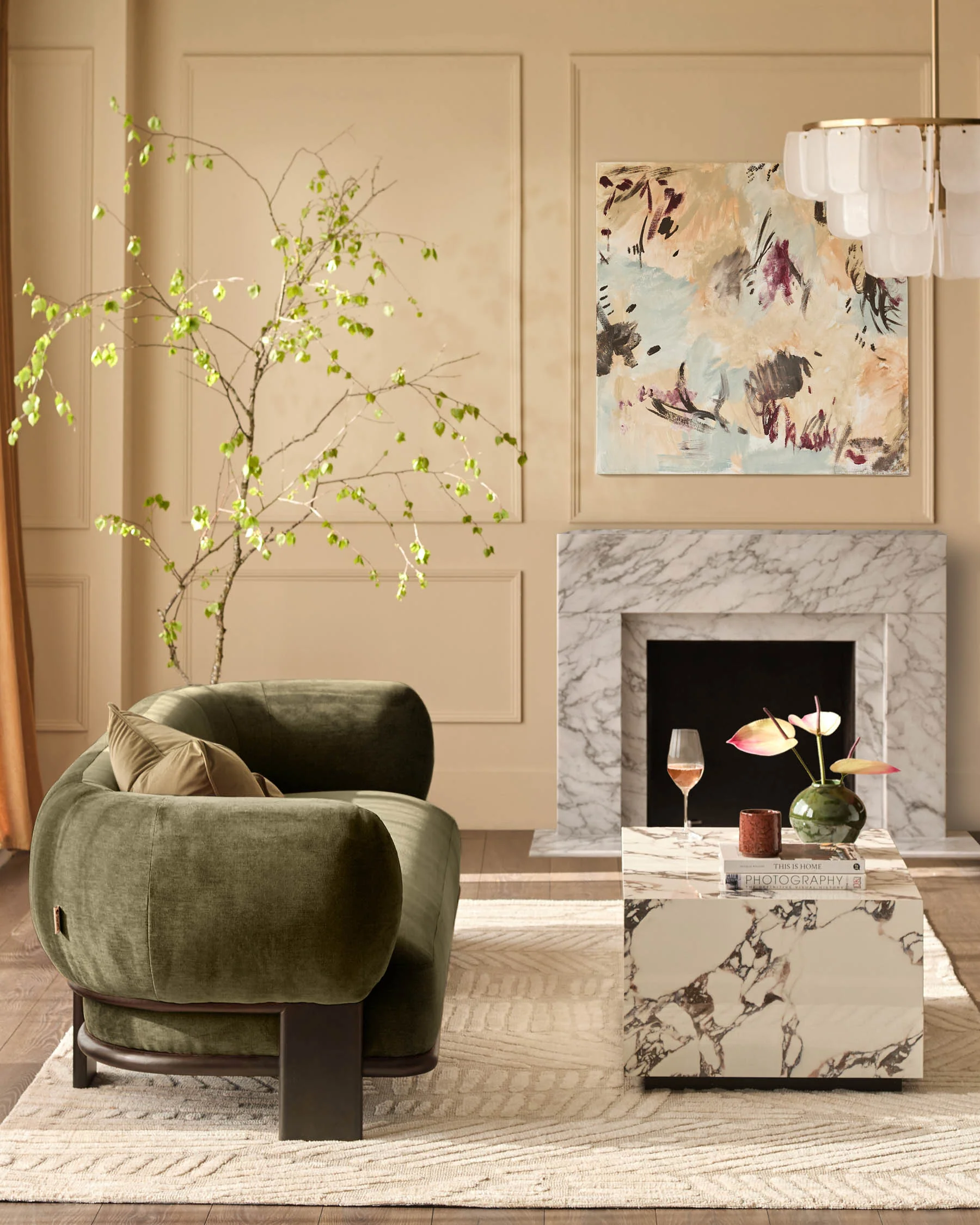 Florence olive green chenille with dark wood 3 seater sofa - Image 3