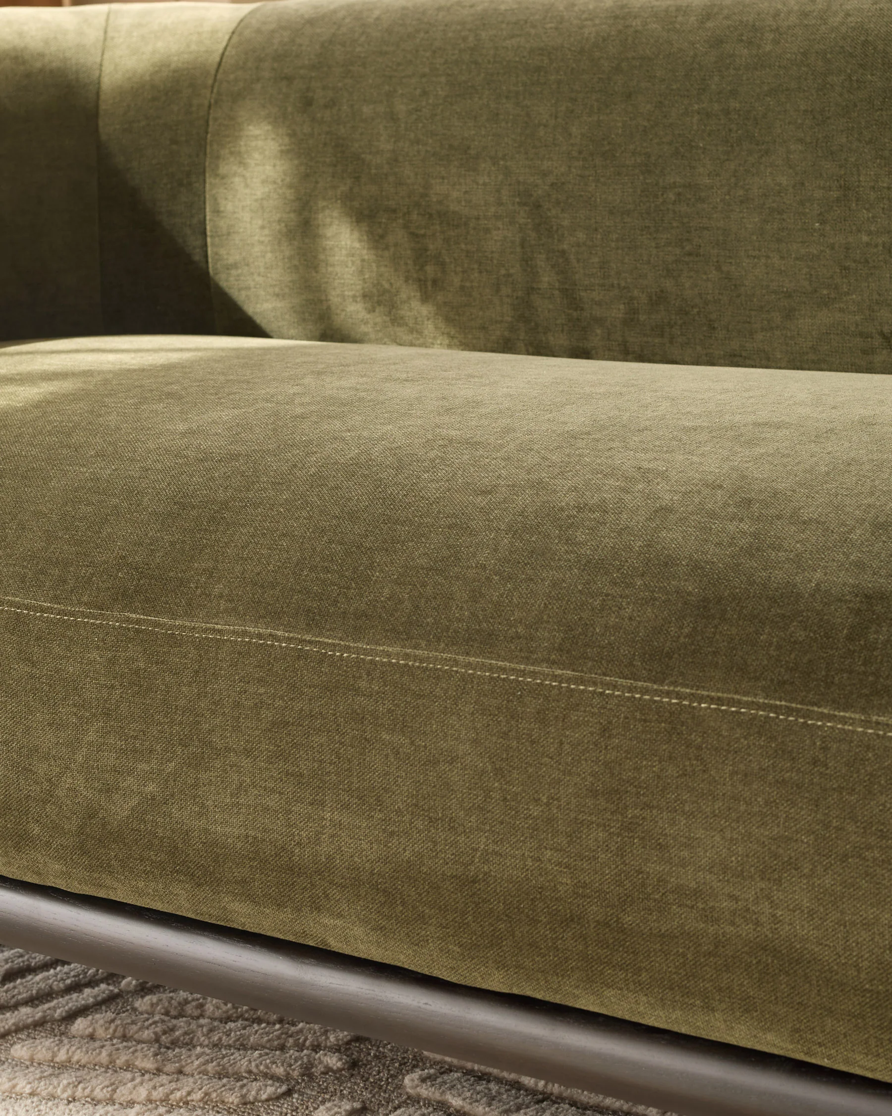 Florence olive green chenille with dark wood 3 seater sofa - Image 7