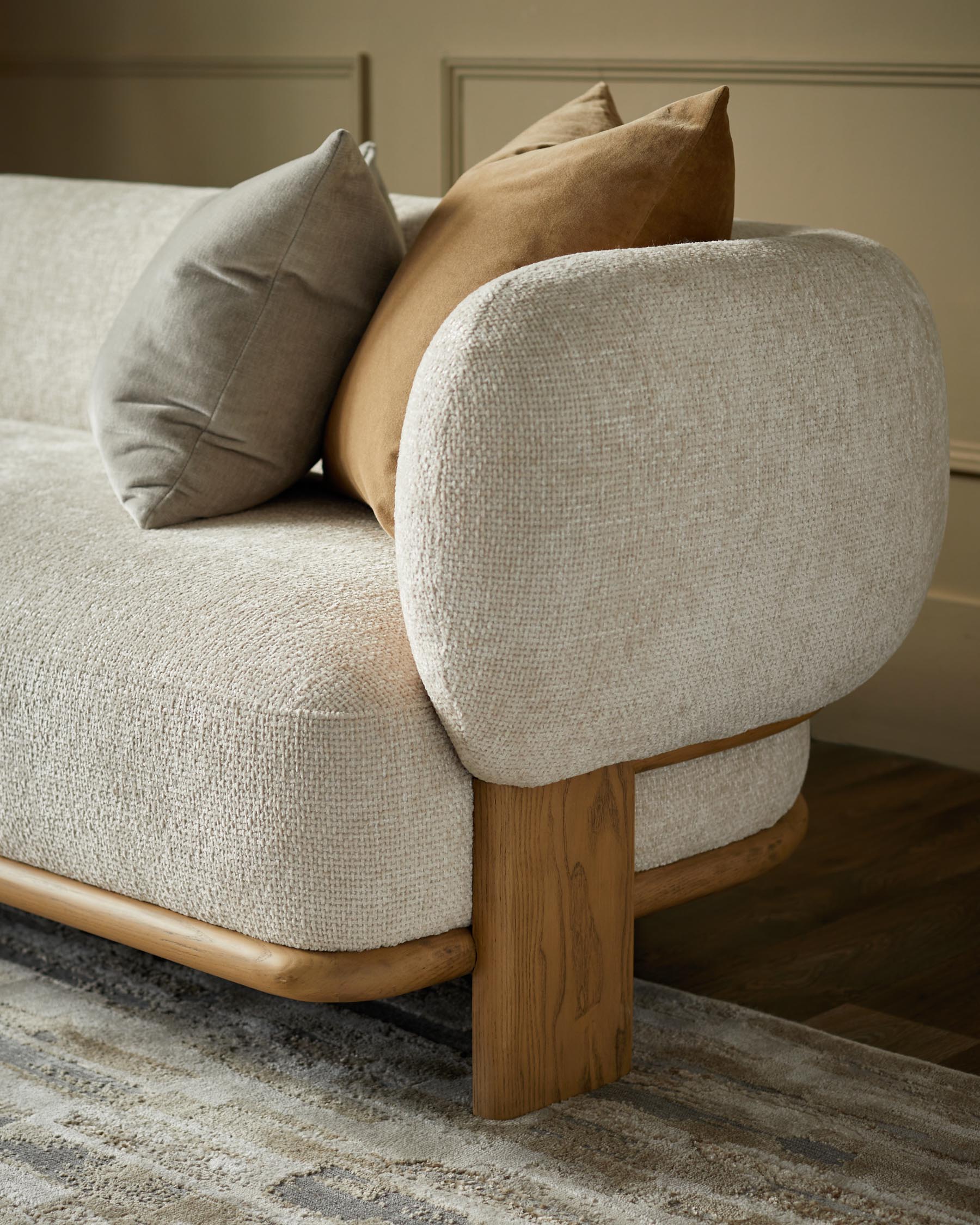 Florence natural fabric with light wood 3 seater sofa - Image 10