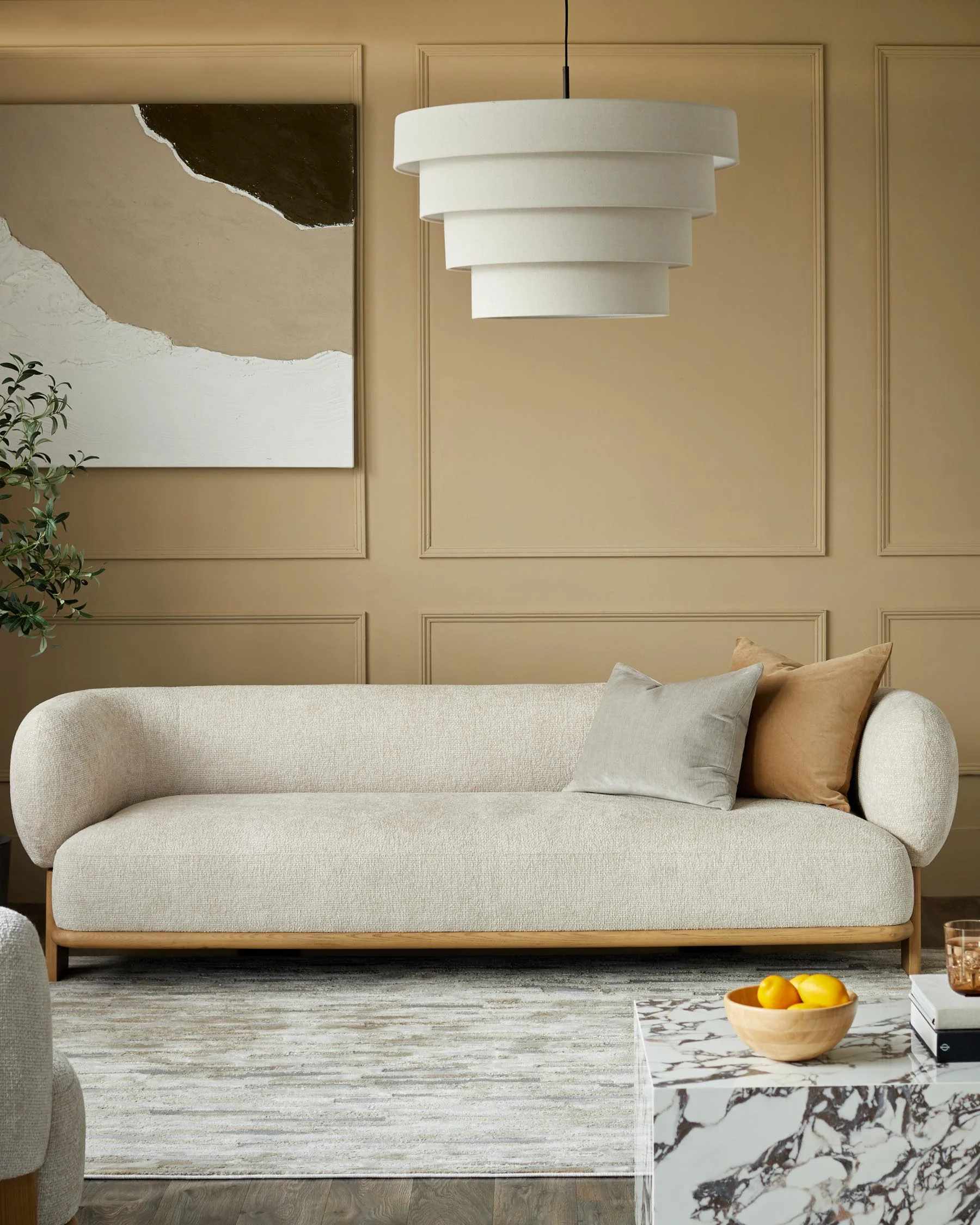 Florence natural fabric with light wood 3 seater sofa - Image 3