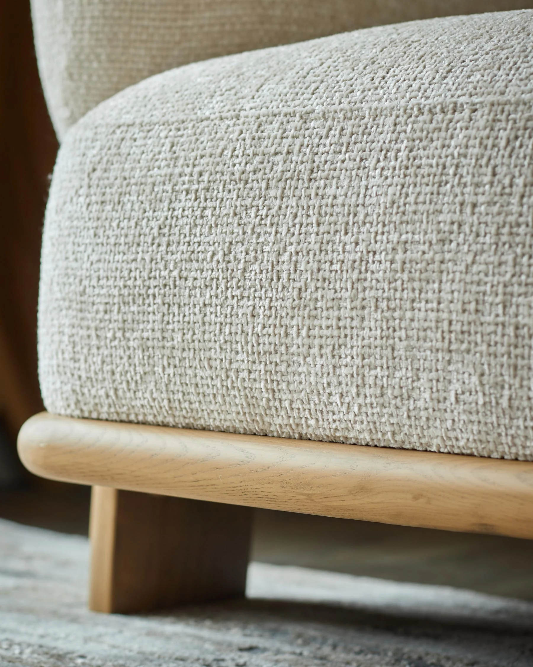 Florence natural fabric with light wood 3 seater sofa - Image 4