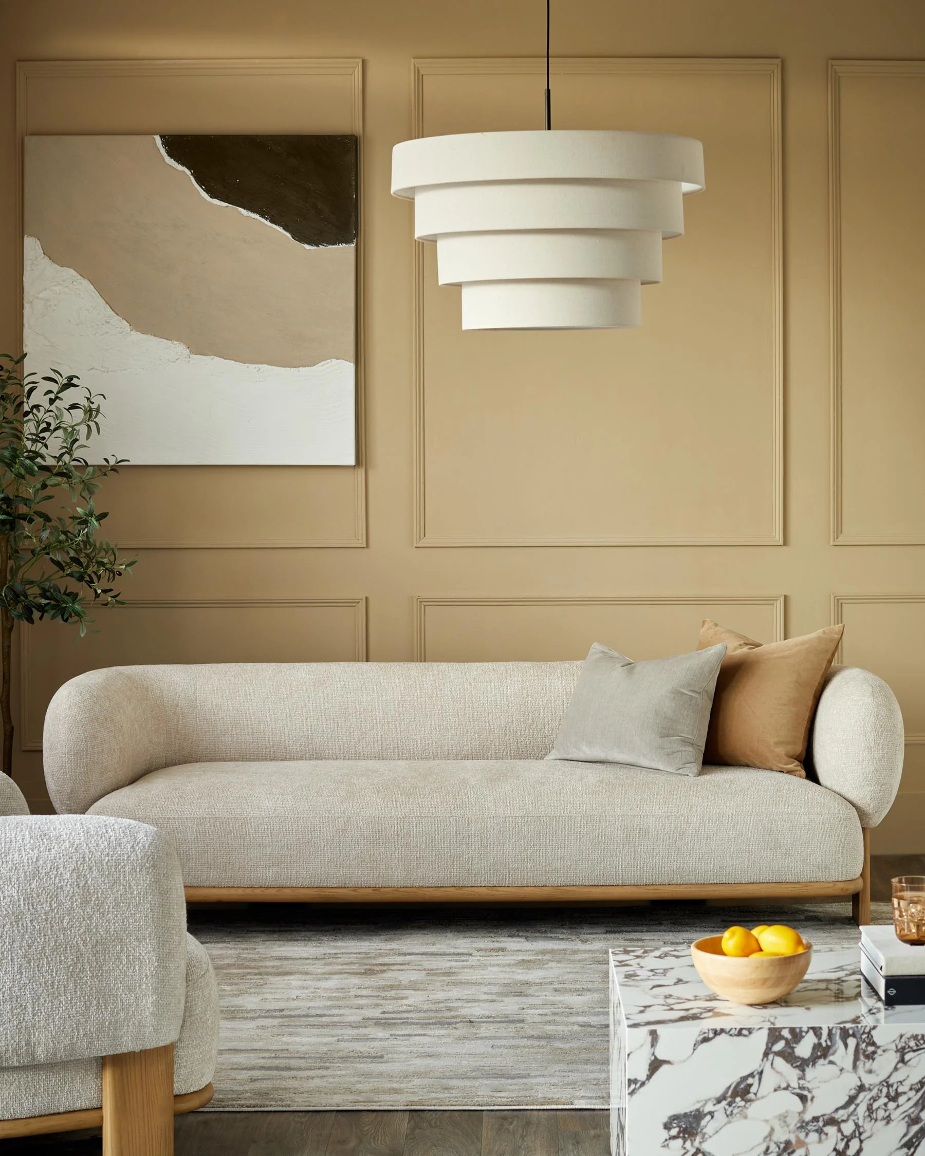 Florence natural fabric with light wood 3 seater sofa - Image 6