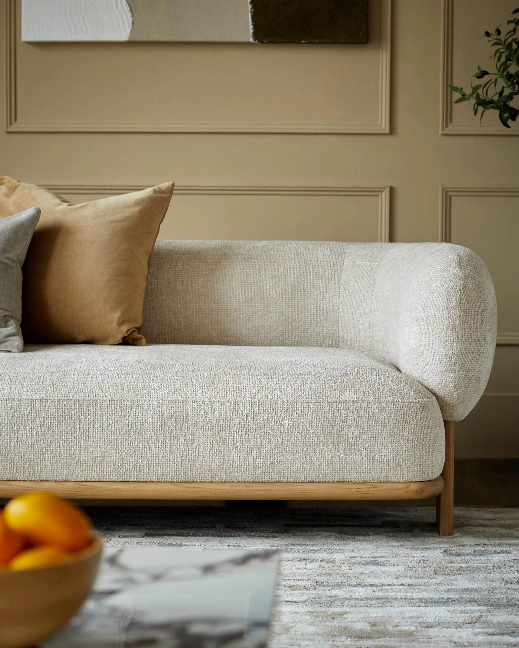 Florence natural fabric with light wood 3 seater sofa - Image 8