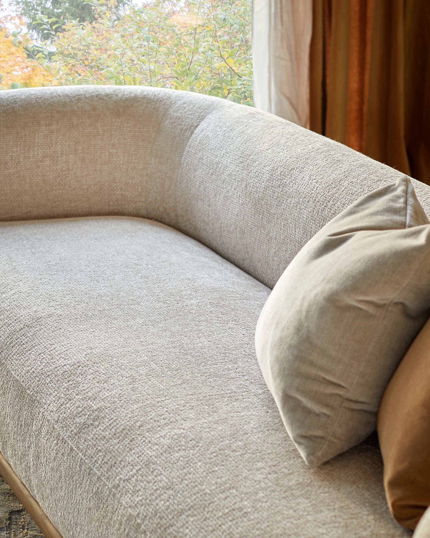 Florence natural fabric with light wood 3 seater sofa - Image 9