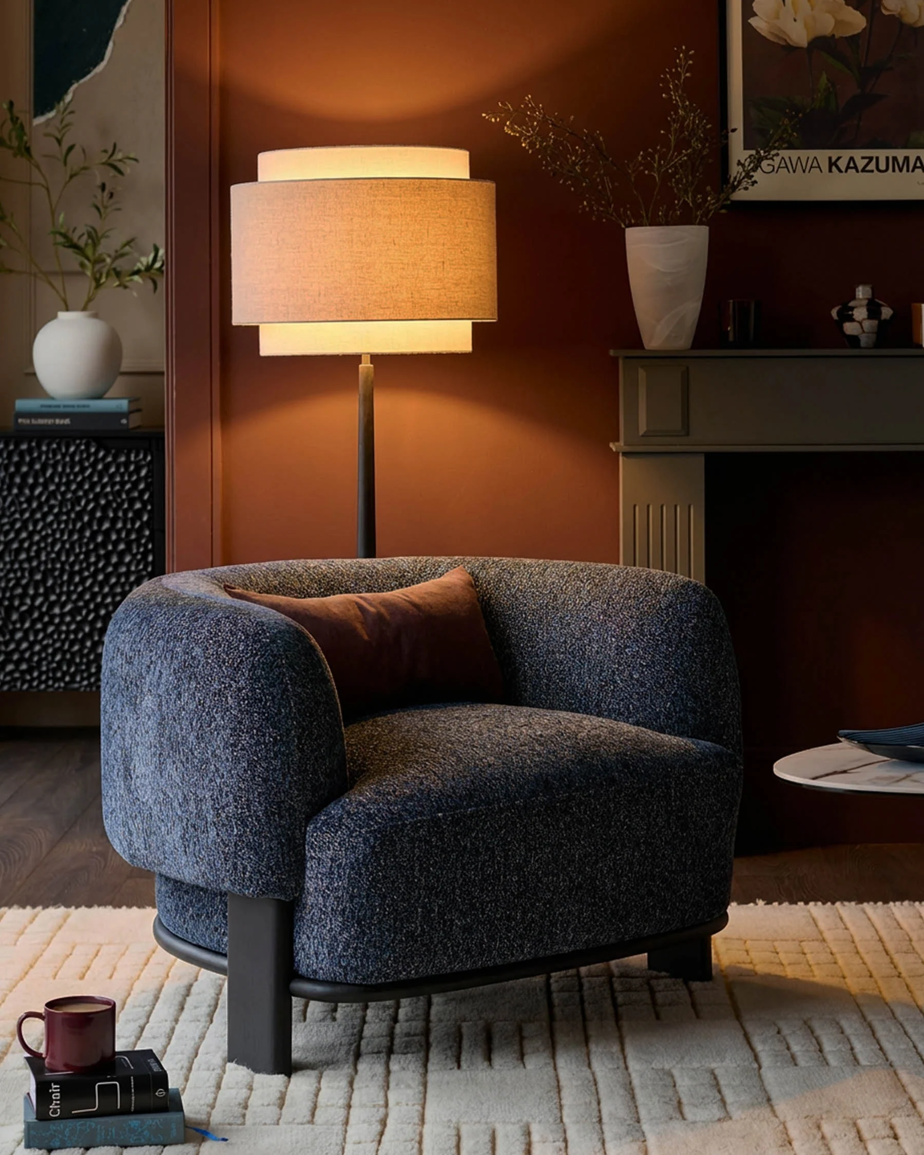 Florence navy mosaic chenille armchair - Image 3