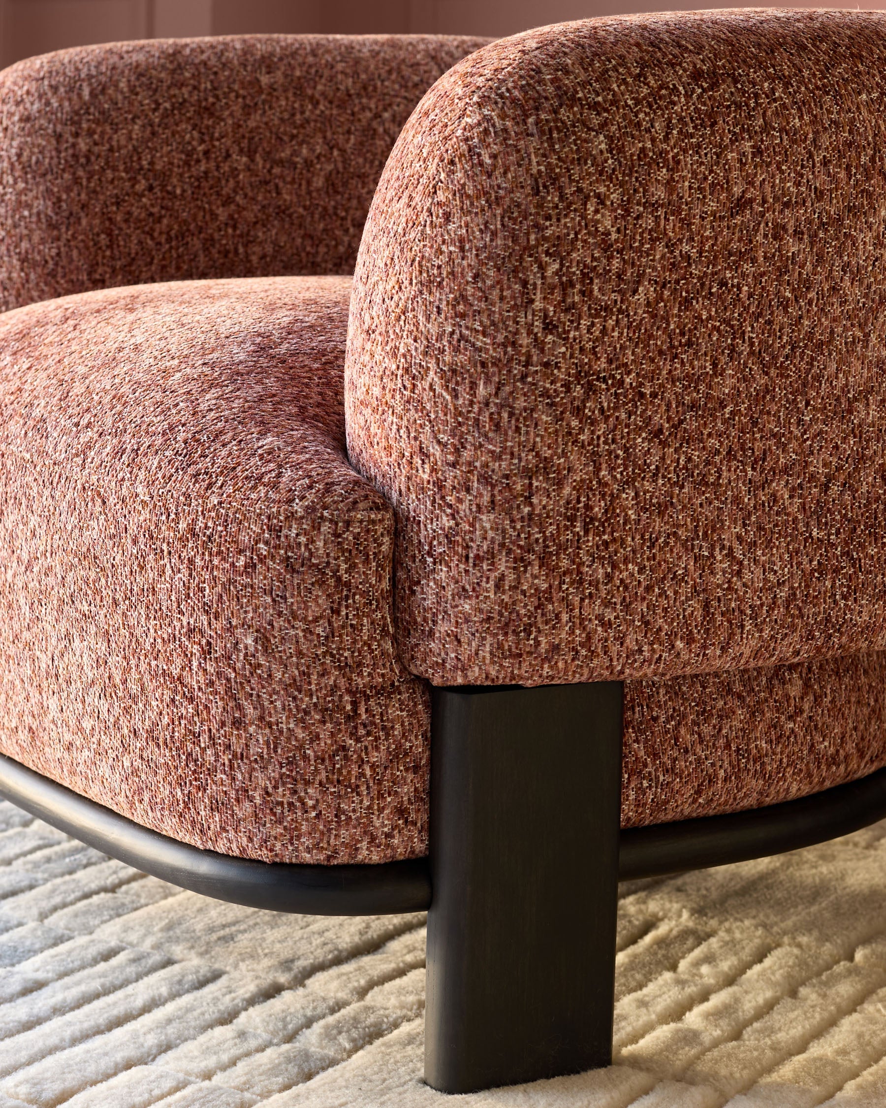 Florence toffee red chenille dark wood armchair - Image 10