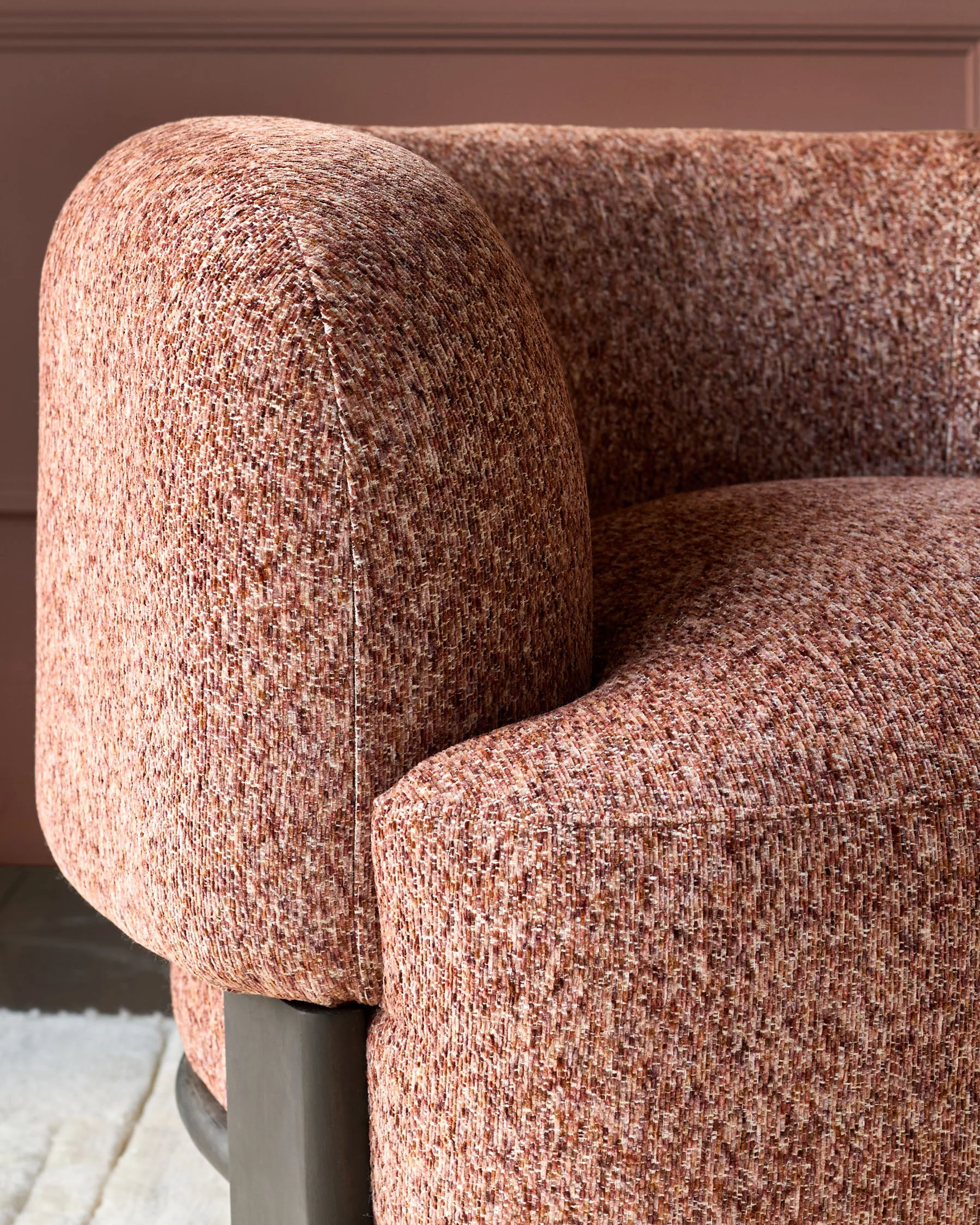 Florence toffee red chenille dark wood armchair - Image 11