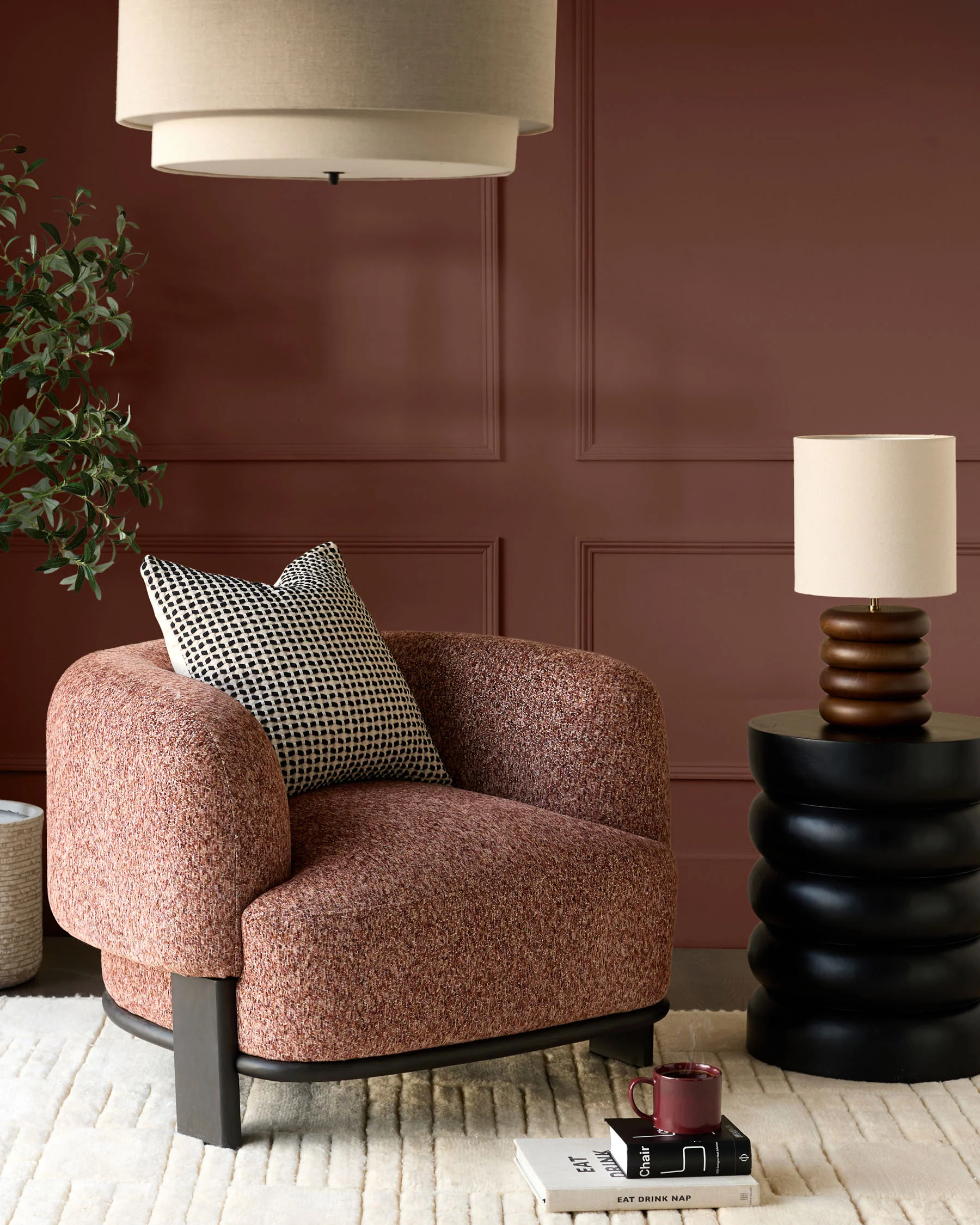 Florence toffee red chenille dark wood armchair - Image 2