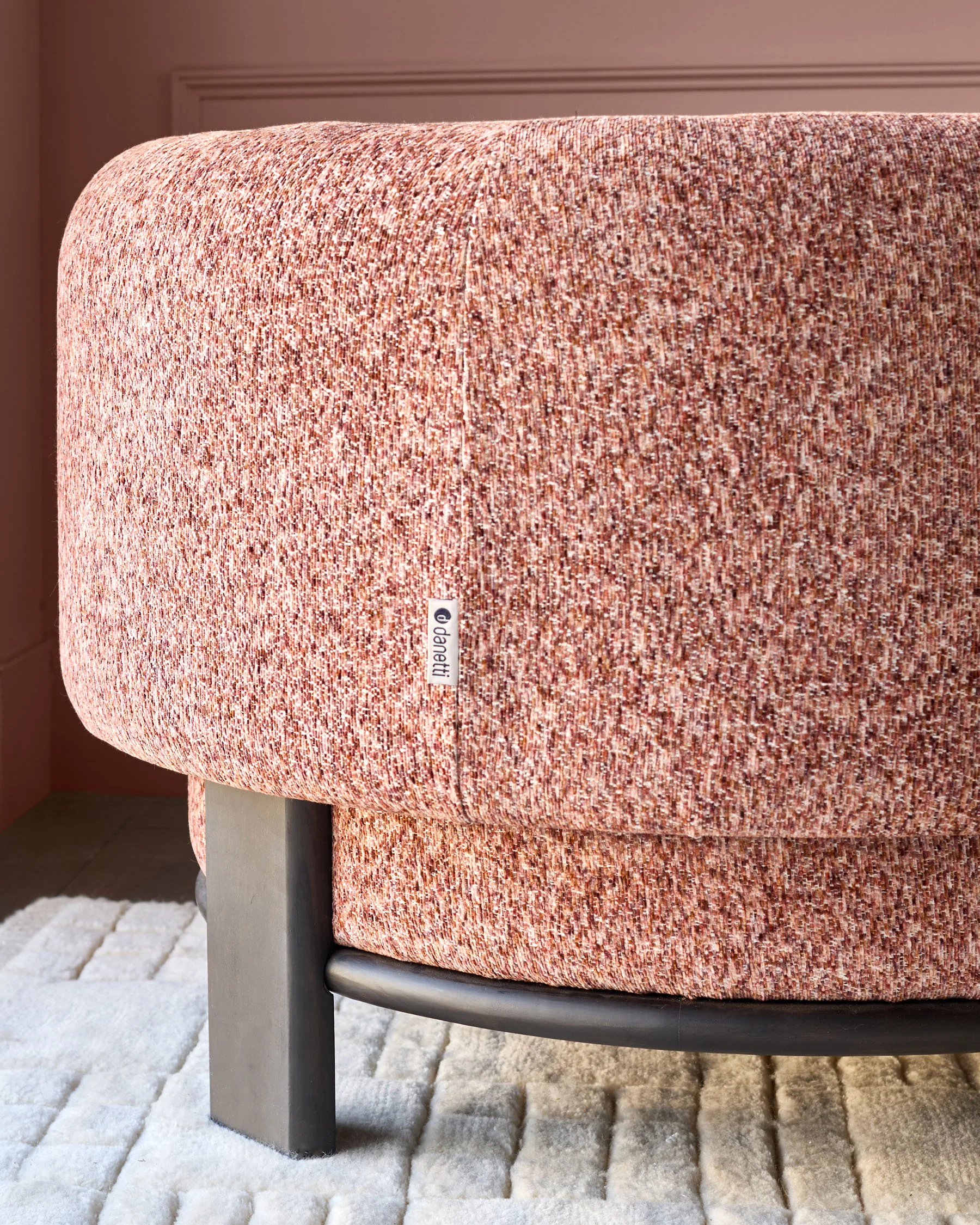 Florence toffee red chenille dark wood armchair - Image 3